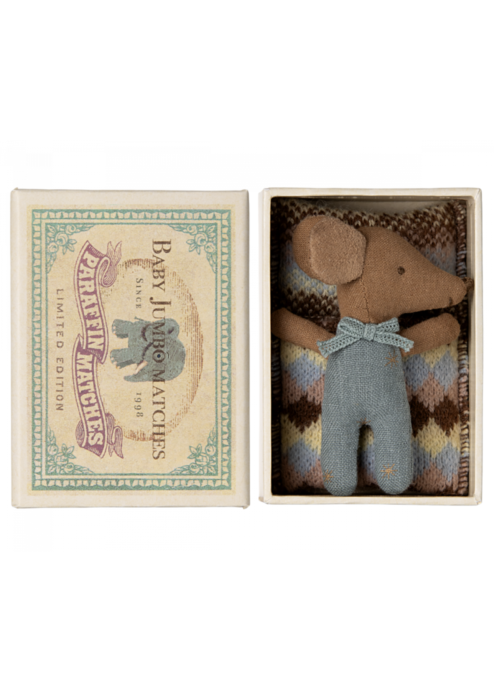 Maileg USA Sleepy Wakey Baby Mouse in Matchbox - Blue