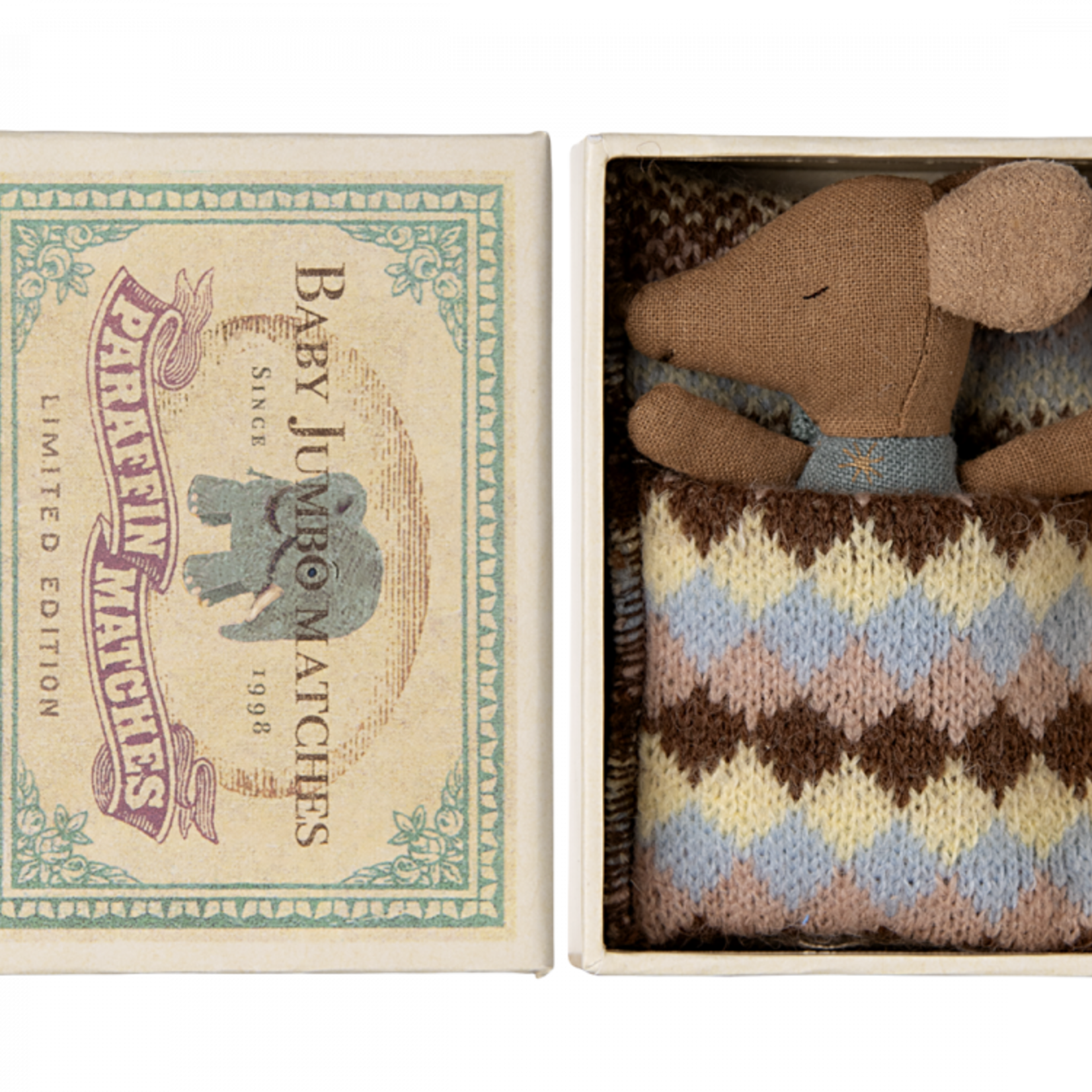 Maileg USA Sleepy Wakey Baby Mouse in Matchbox - Blue