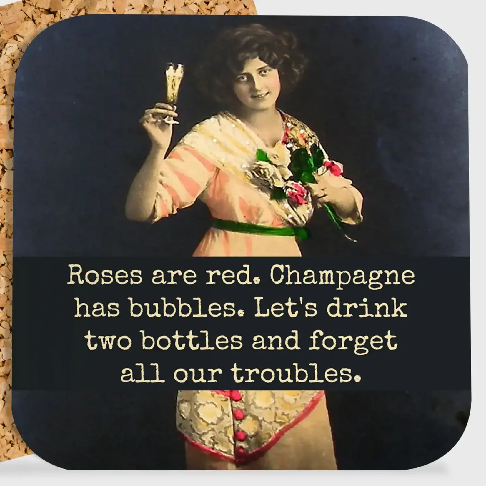 Raven's Rest Studio Coaster: Roses Are Red. Champagne Has Bubbles...