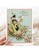 Raven's Rest Studio Girl In Nest Happy Birthday Card