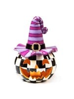 MacKenzie-Childs illuminated happy jack pumpkin with purple hat