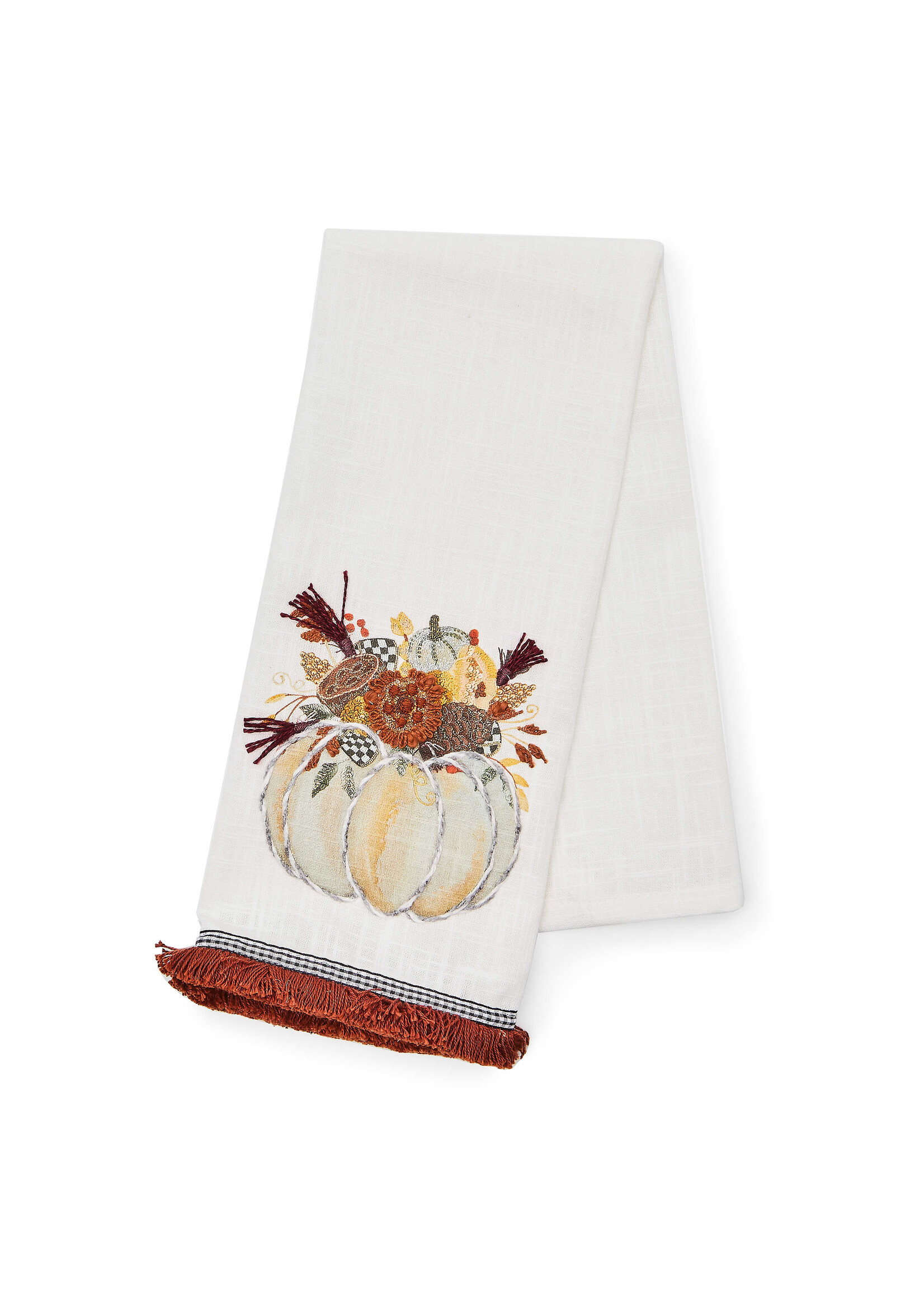 MacKenzie-Childs autumn frost pumpkin applique dish towel