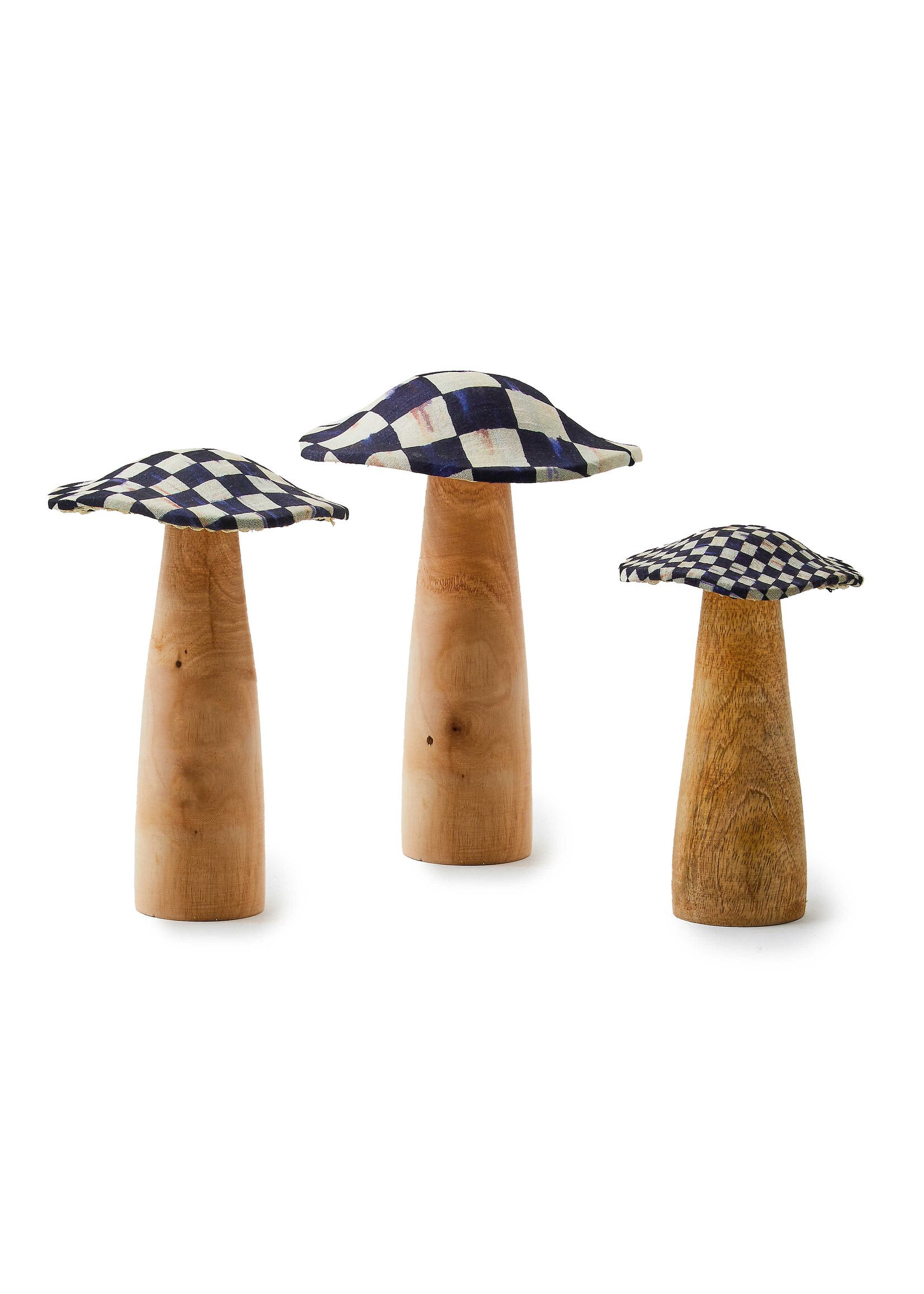 MacKenzie-Childs courtly check wood mushrooms, set of 3