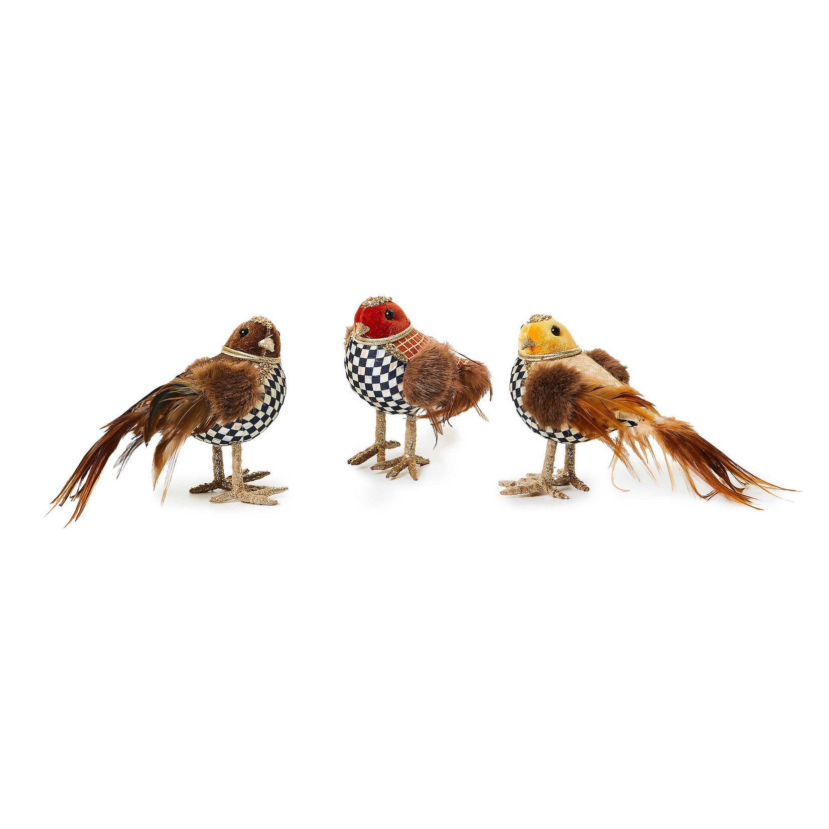 MacKenzie-Childs autumnology velvet check birds, set of 3