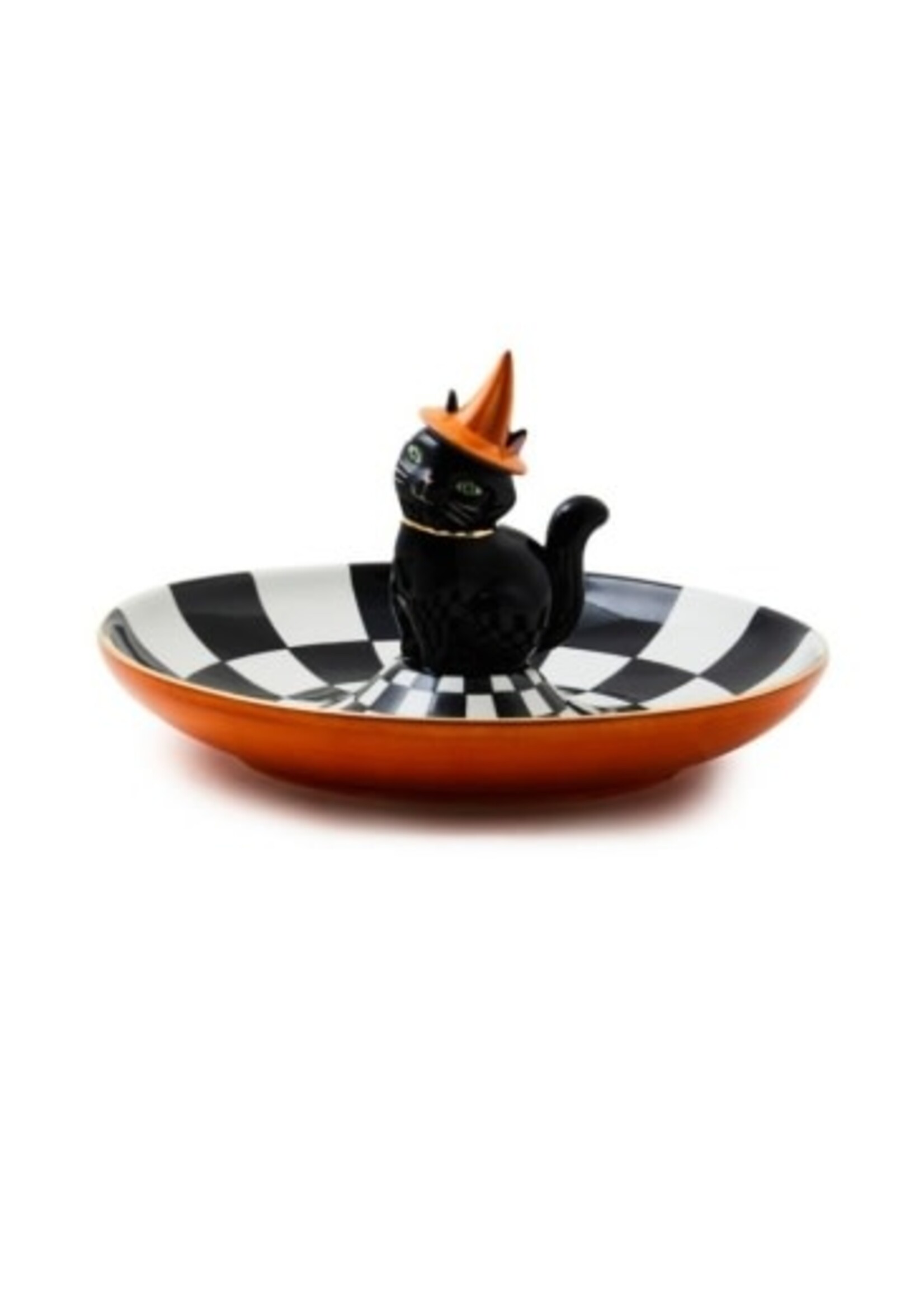 MacKenzie-Childs trick or treat cat check candy dish