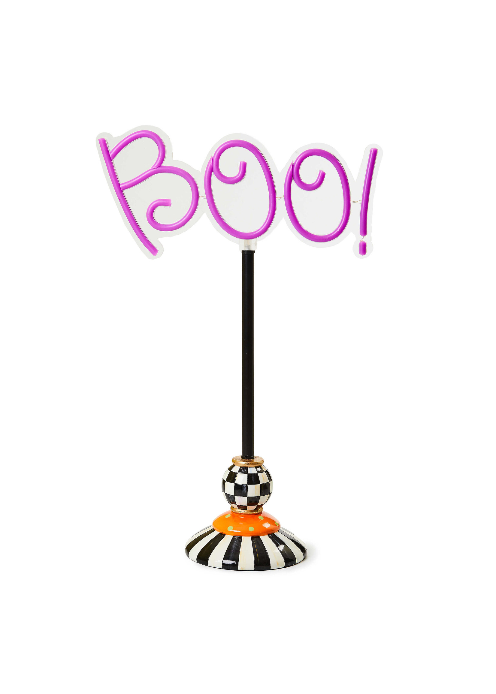 MacKenzie-Childs pedestal illuminated neon boo sign