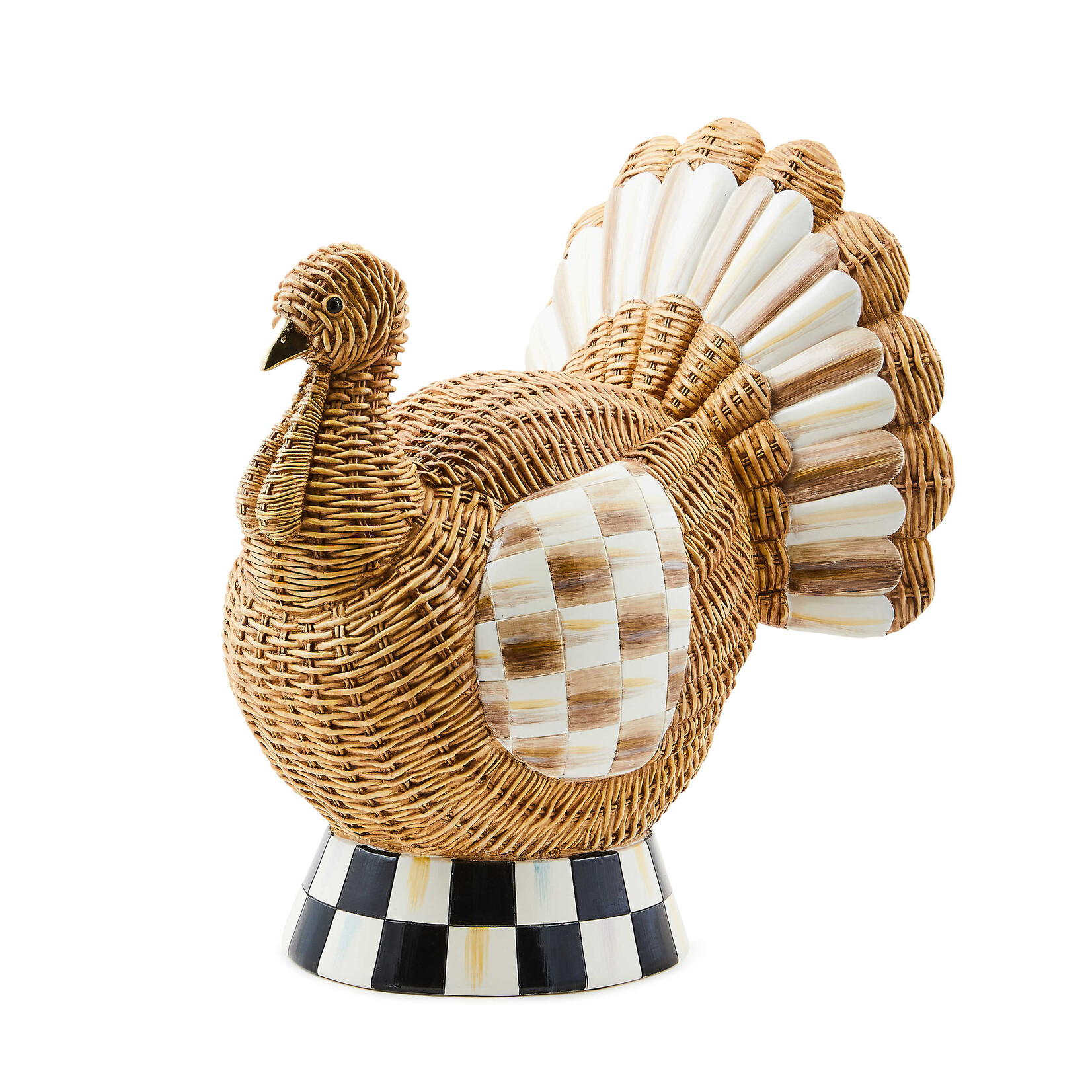 MacKenzie-Childs autumnology check basket weave turkey figurine