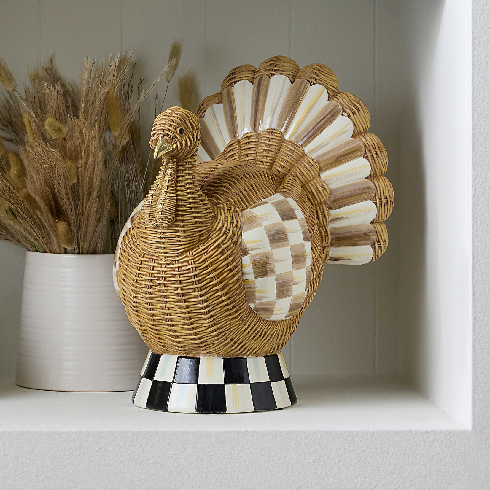 MacKenzie-Childs autumnology check basket weave turkey figurine