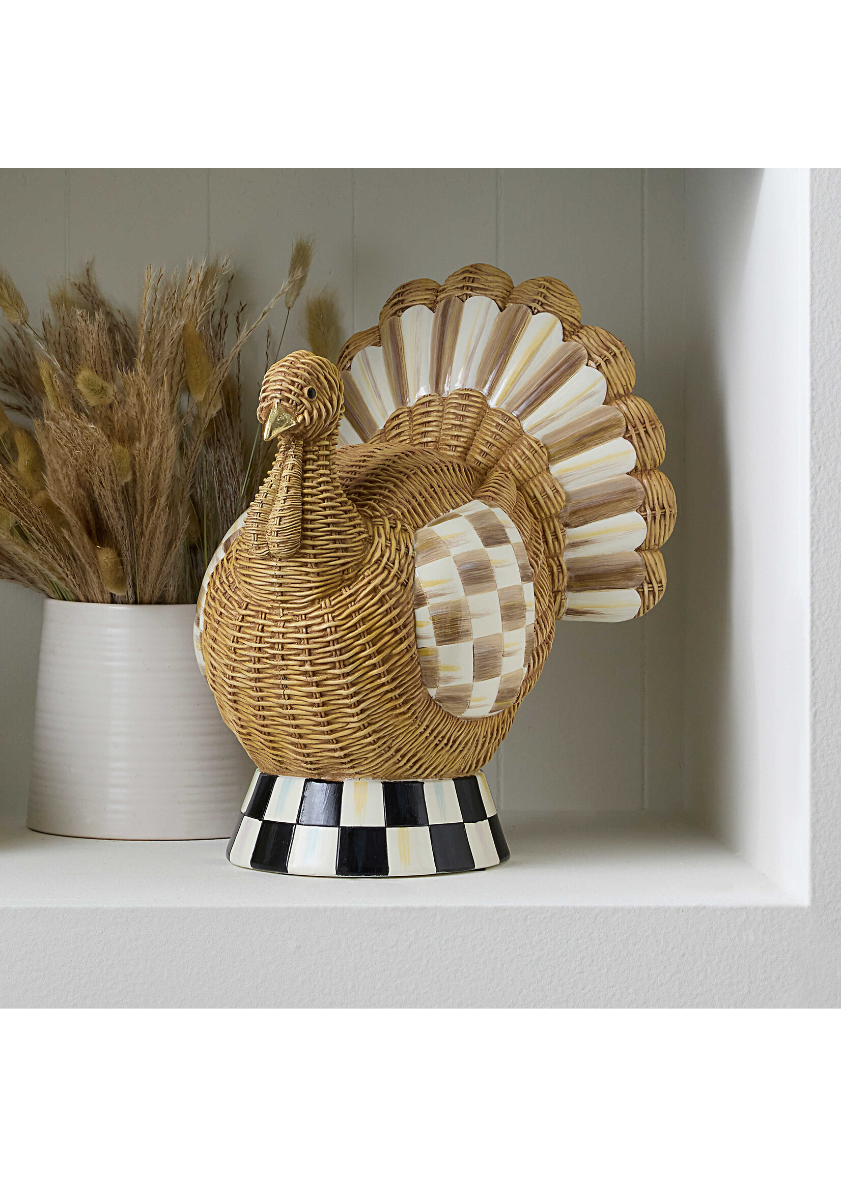 MacKenzie-Childs autumnology check basket weave turkey figurine