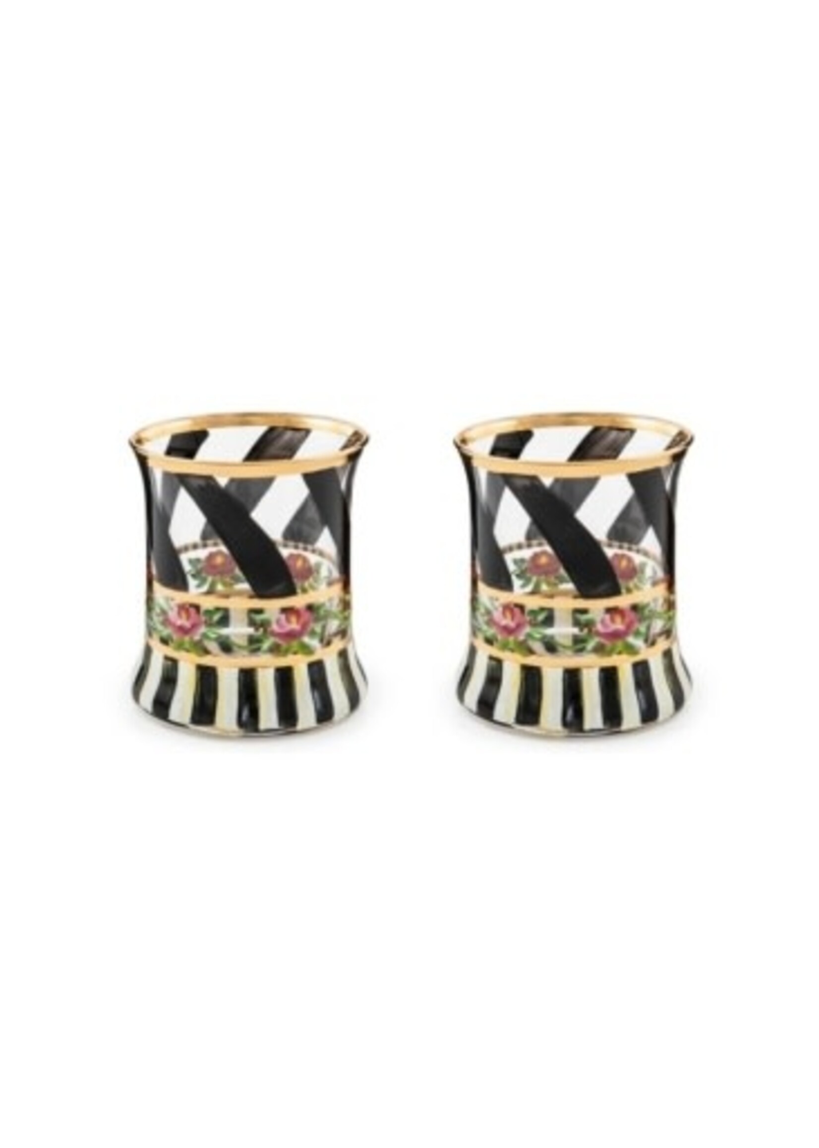 MacKenzie-Childs maypole black tumbler glass, set of 2