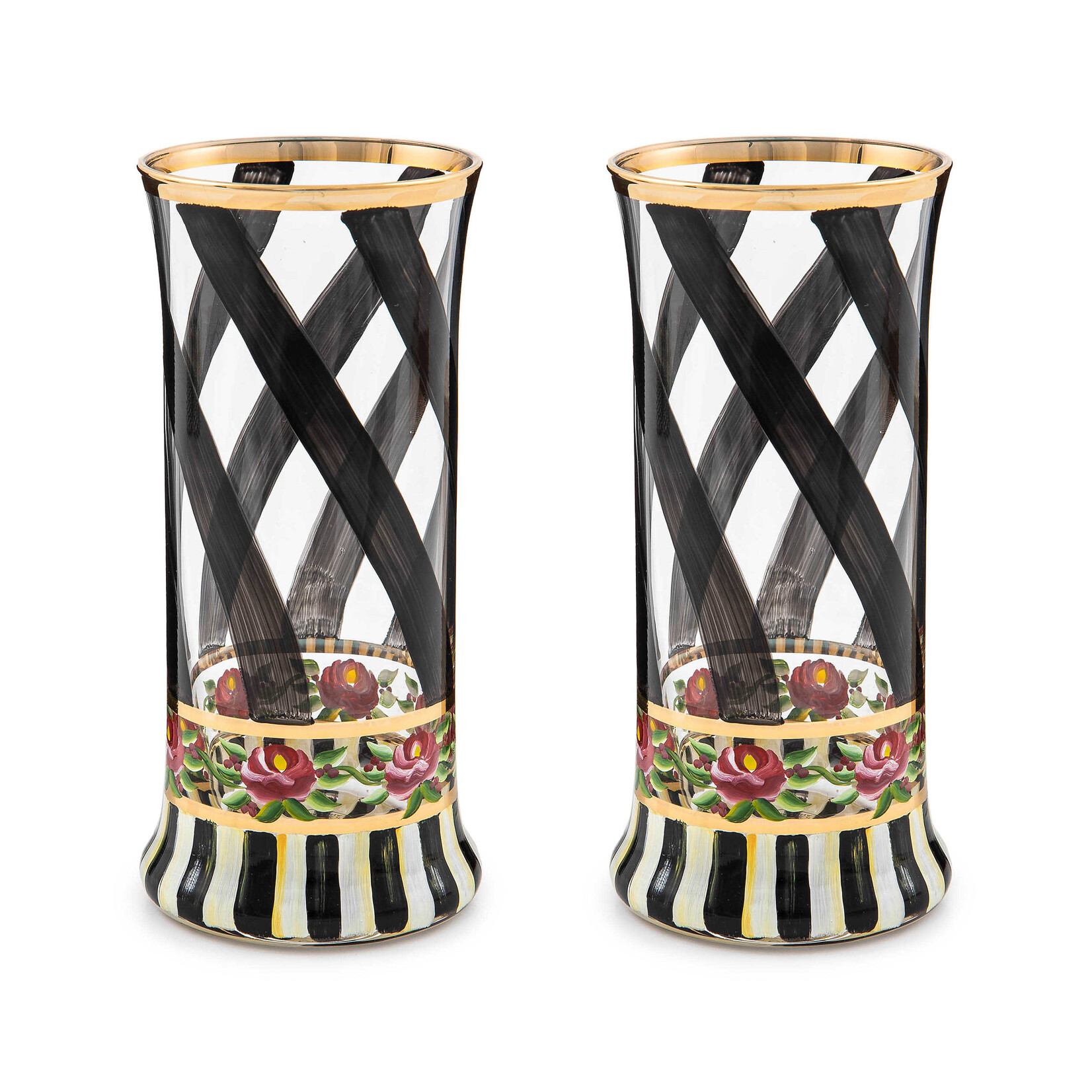 MacKenzie-Childs maypole black highball glass, set of 2