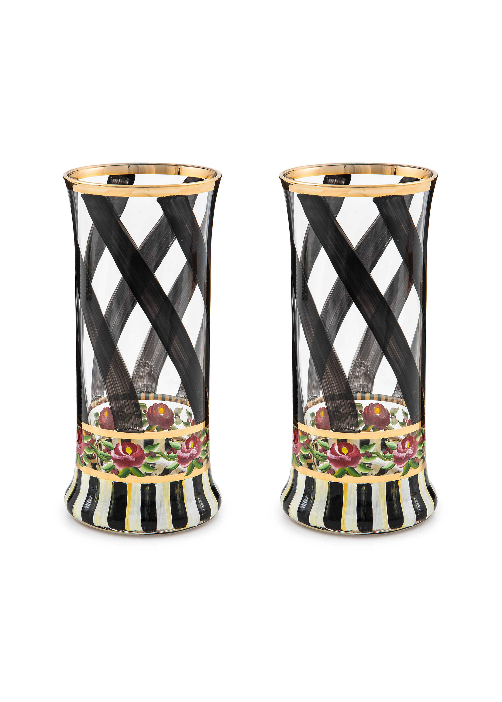 MacKenzie-Childs maypole black highball glass, set of 2