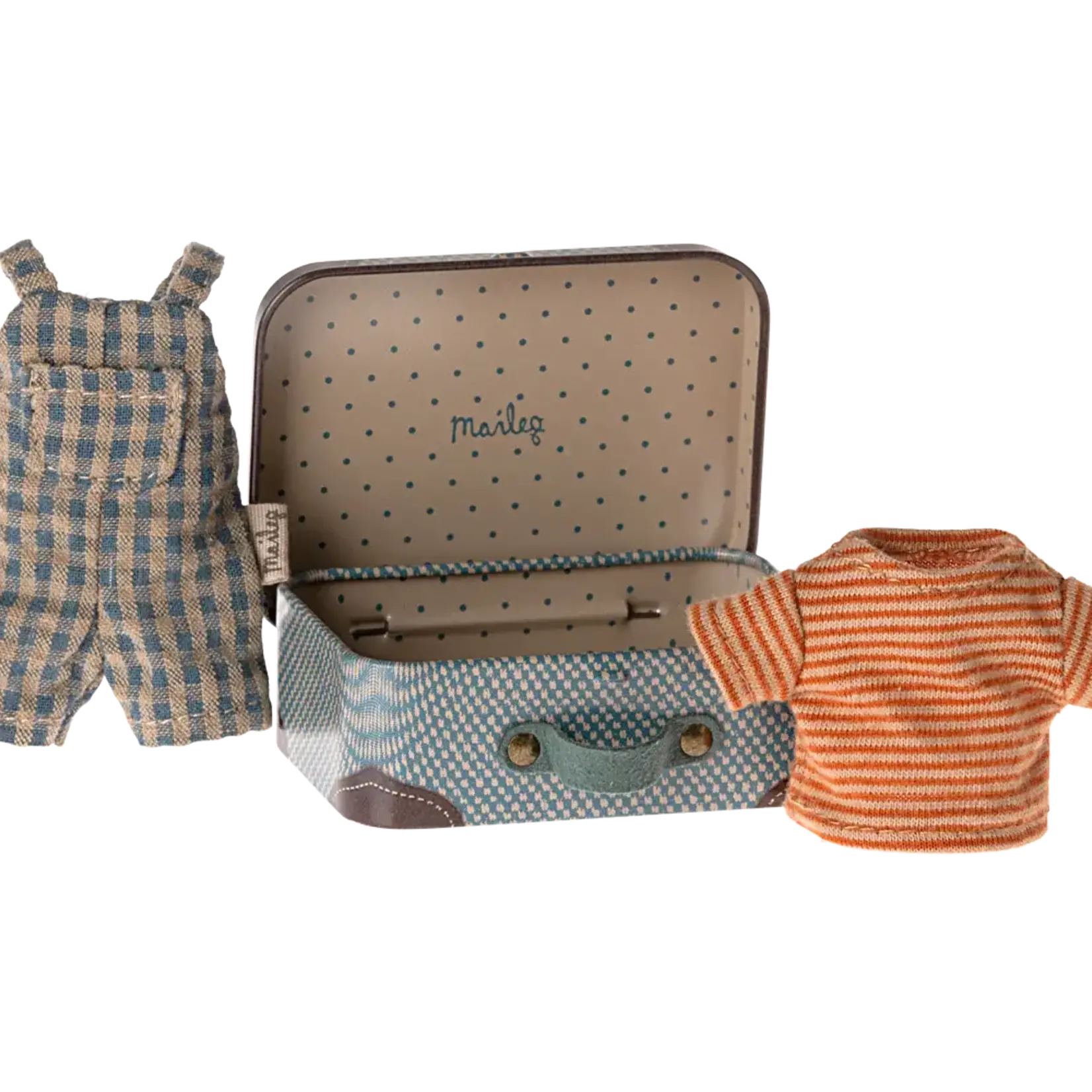 Maileg USA Overalls and shirt in suitcase, Big brother mouse