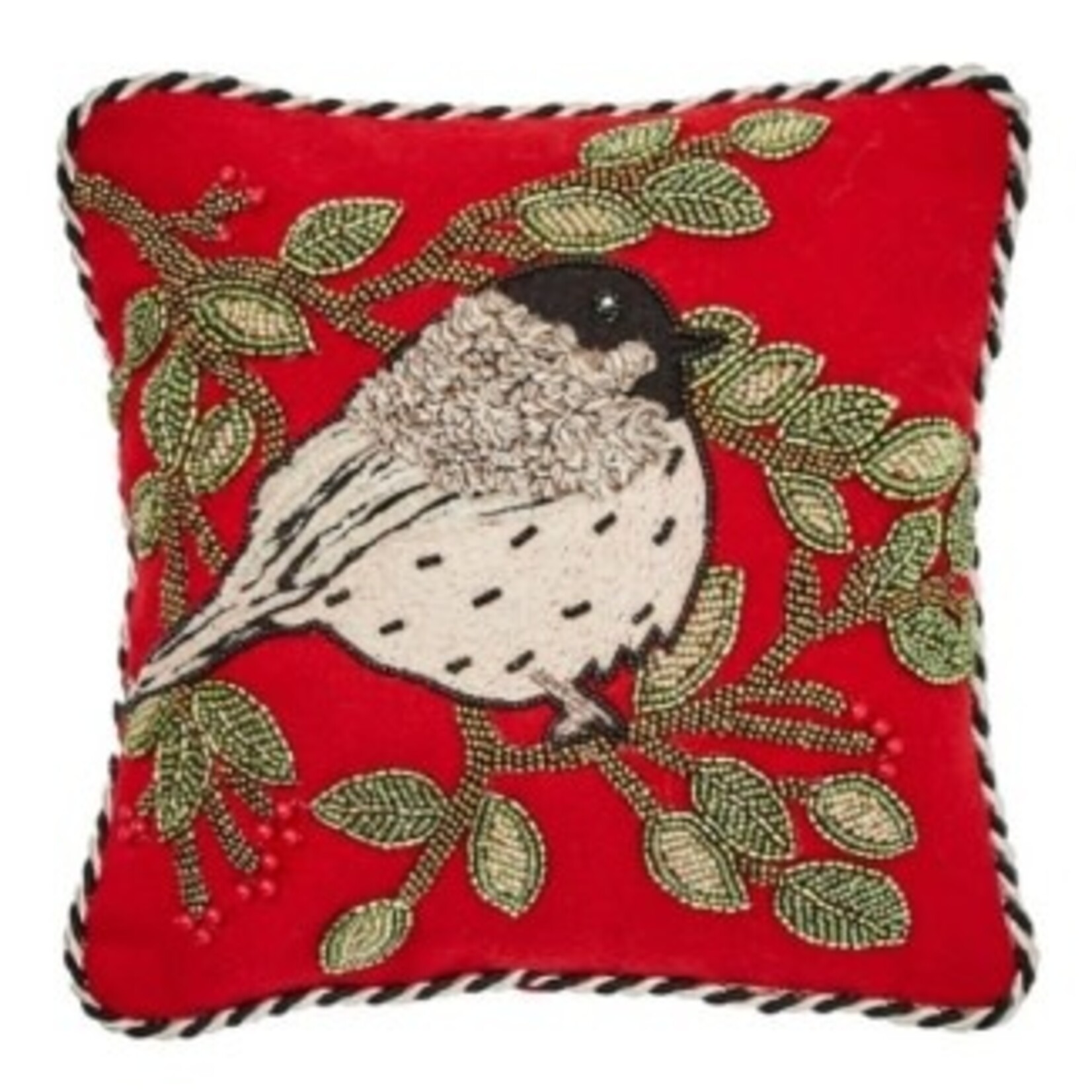 MacKenzie-Childs Chickadee Beaded Throw Pillow