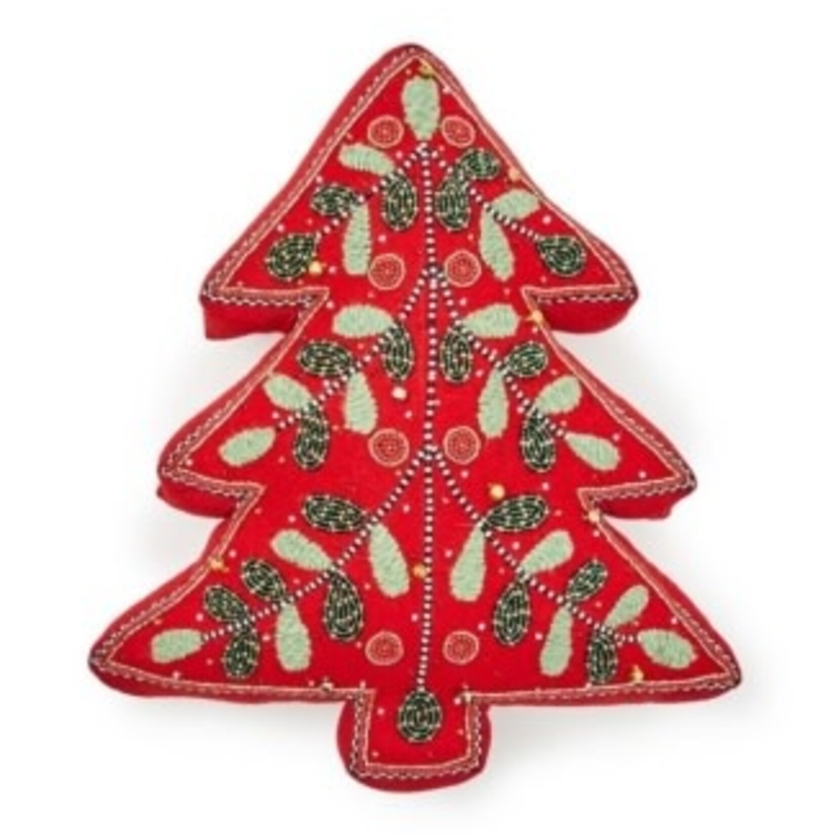 MacKenzie-Childs Holiday Red Tree Shaped Embroidered Throw Pillow