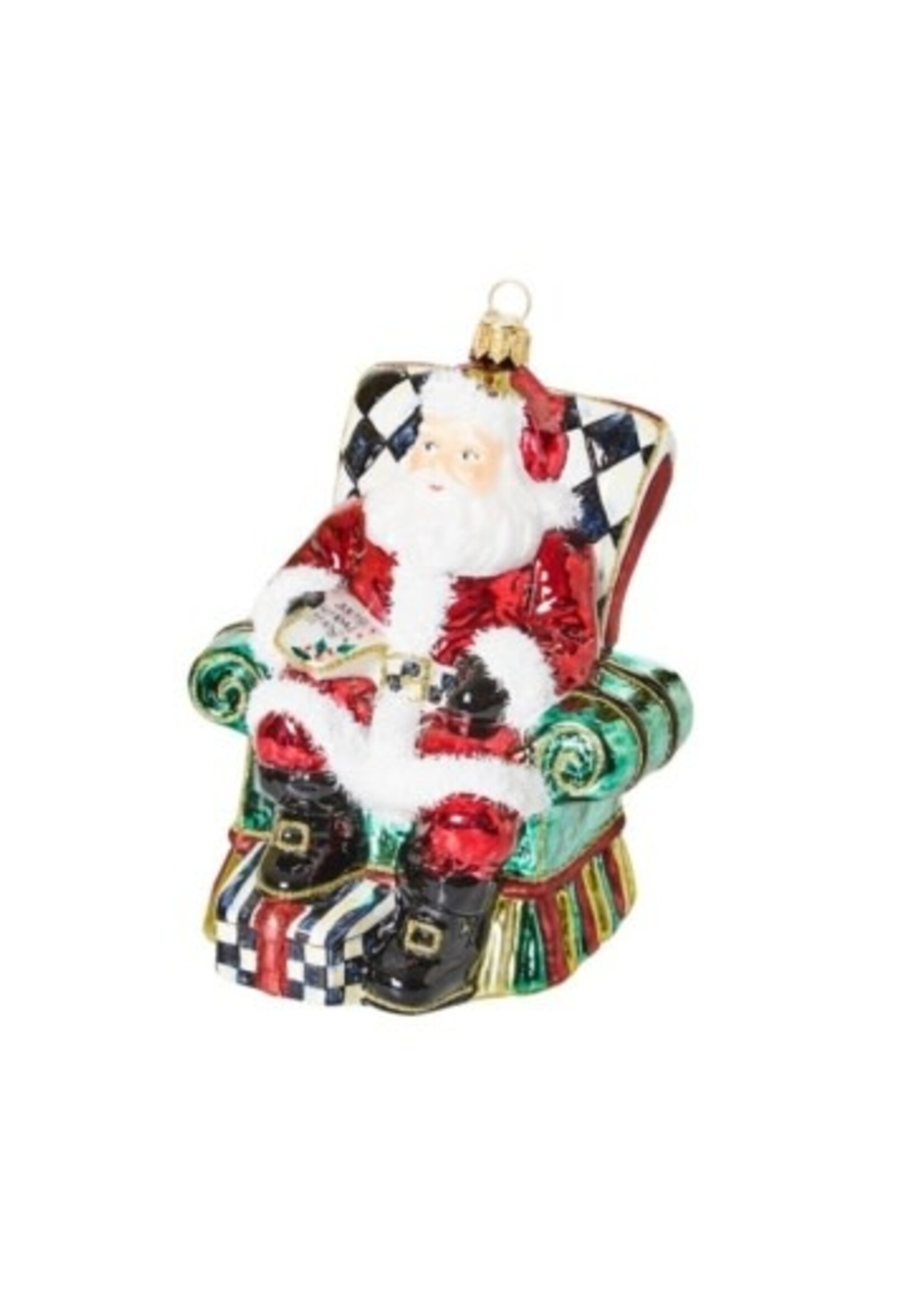 MacKenzie-Childs Wish List Santa Glass Ornament