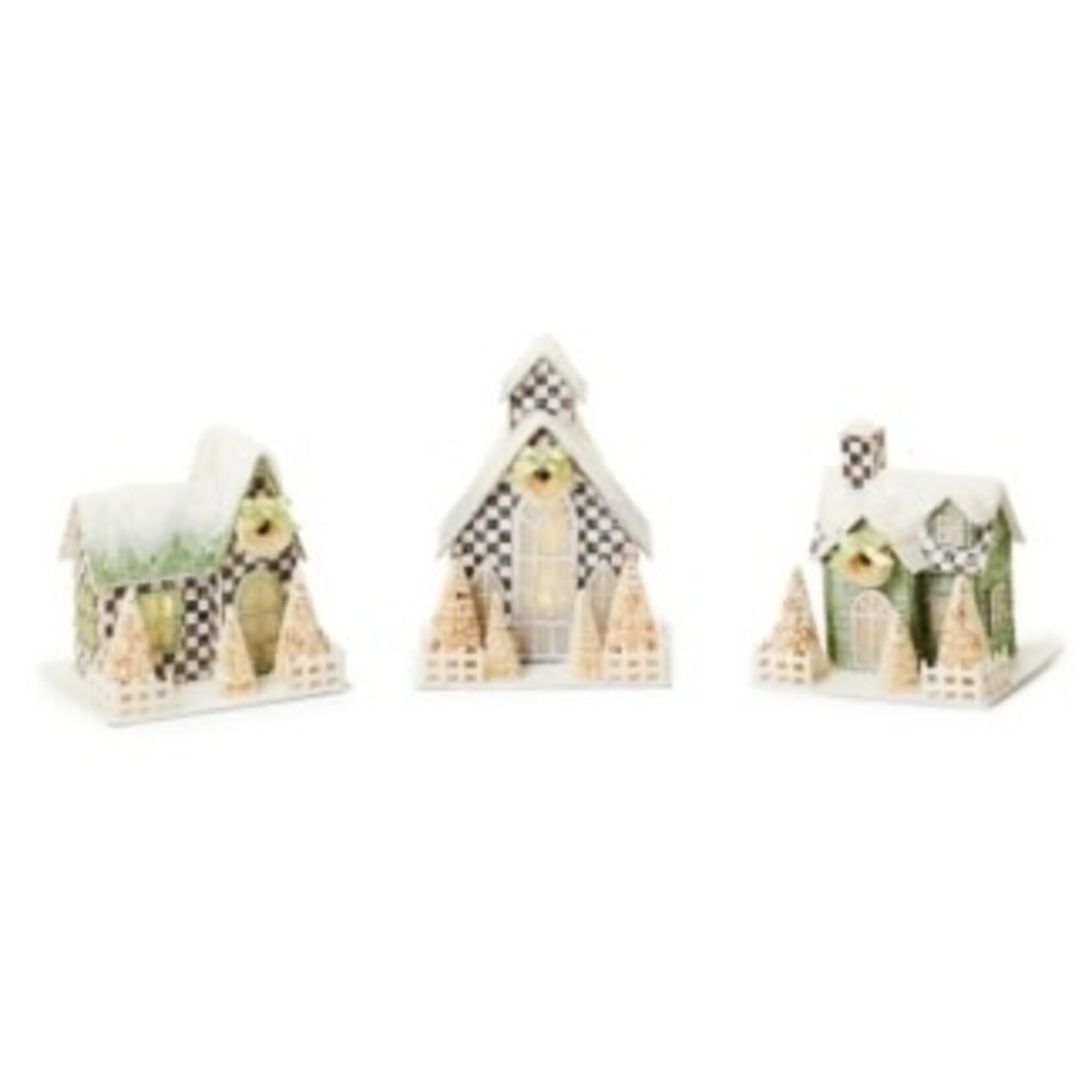 MacKenzie-Childs Farmhouse Holiday Illuminated Mini Paper Houses, Set of 3