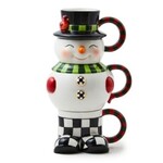 MacKenzie-Childs Cozy Christmas Snowman Stacking Mugs, Set of 3