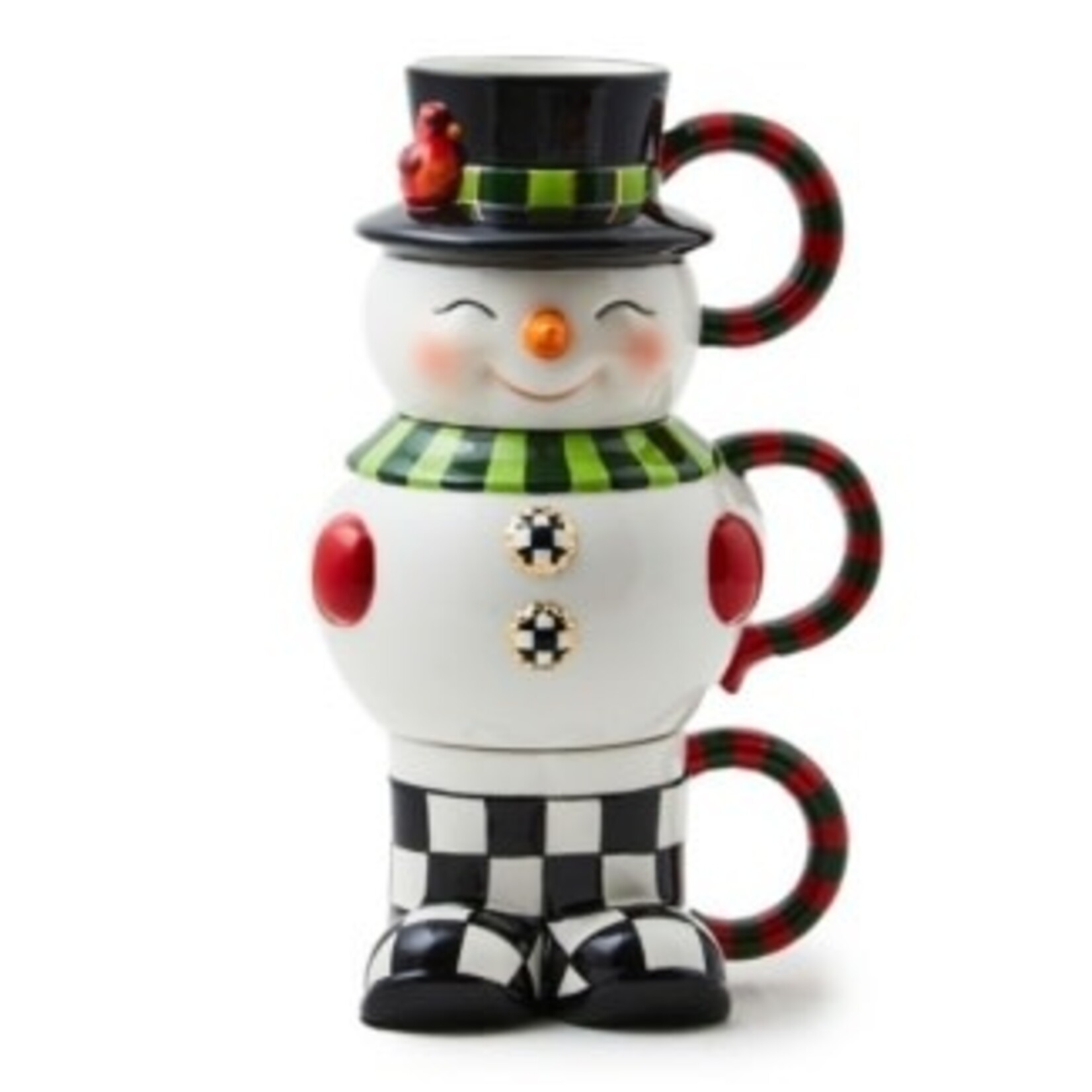 MacKenzie-Childs Cozy Christmas Snowman Stacking Mugs, Set of 3