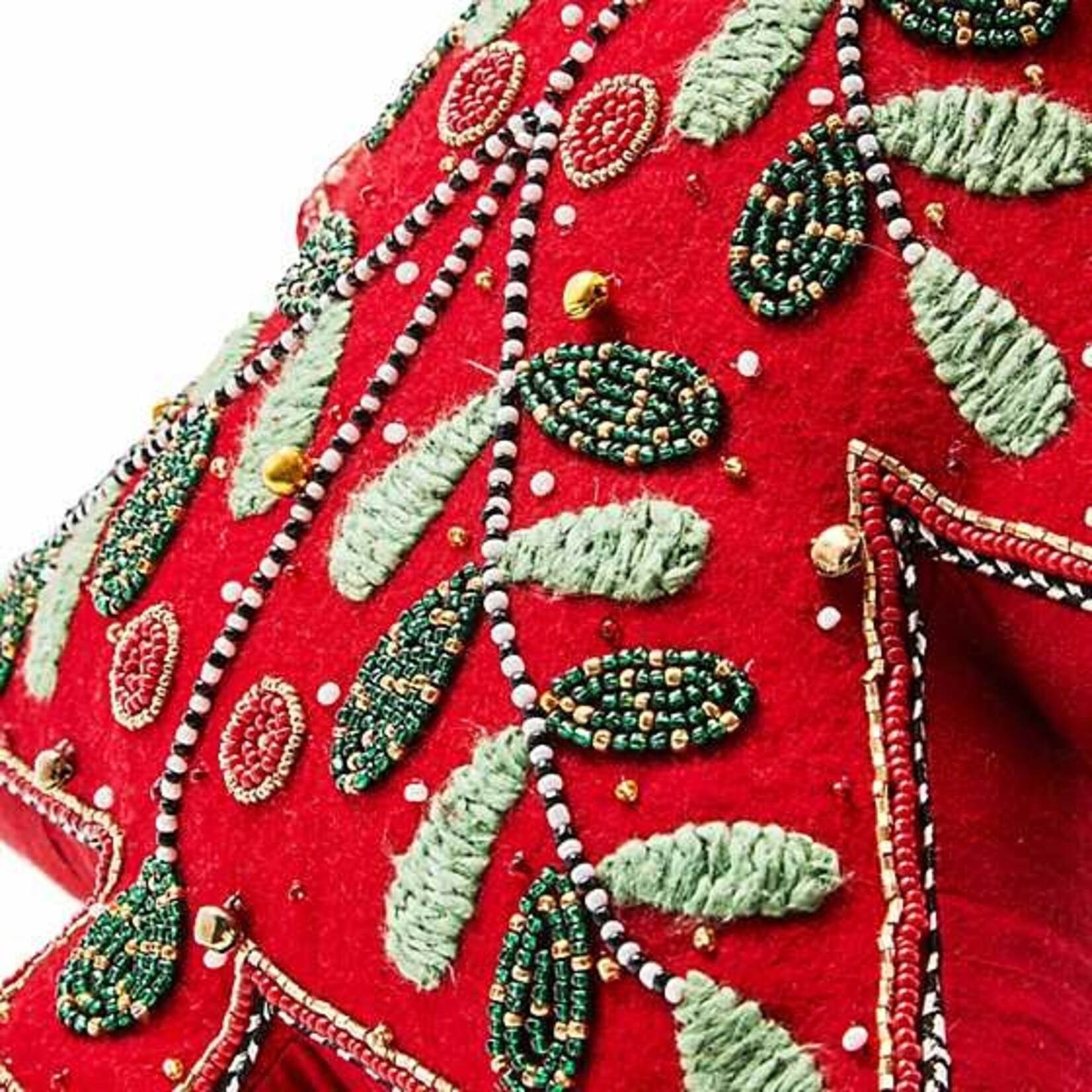 MacKenzie-Childs Holiday Red Tree Shaped Embroidered Throw Pillow