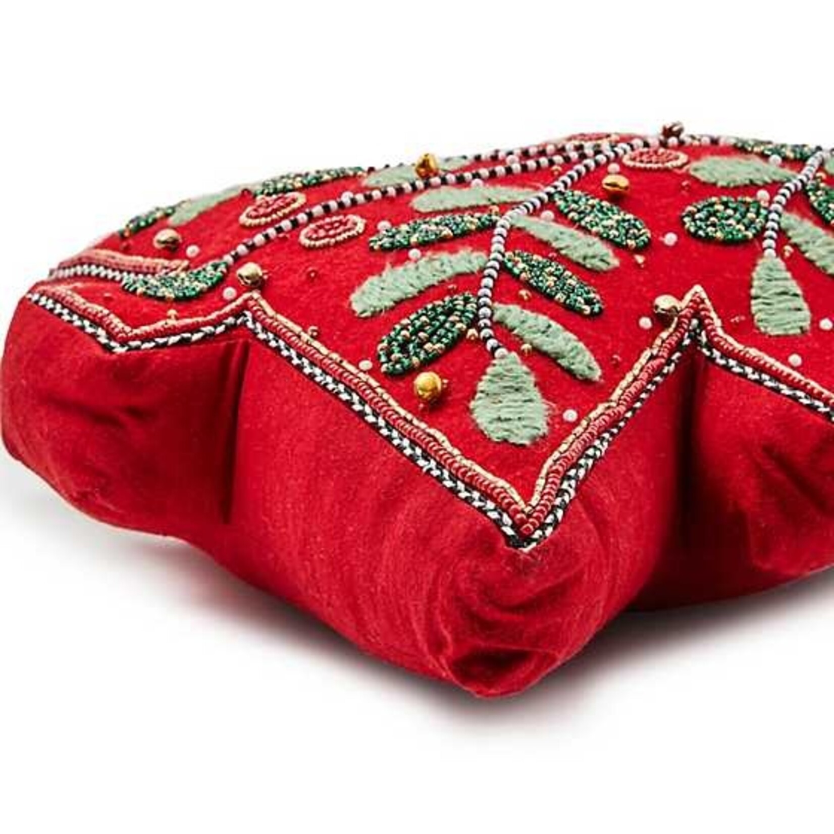 MacKenzie-Childs Holiday Red Tree Shaped Embroidered Throw Pillow