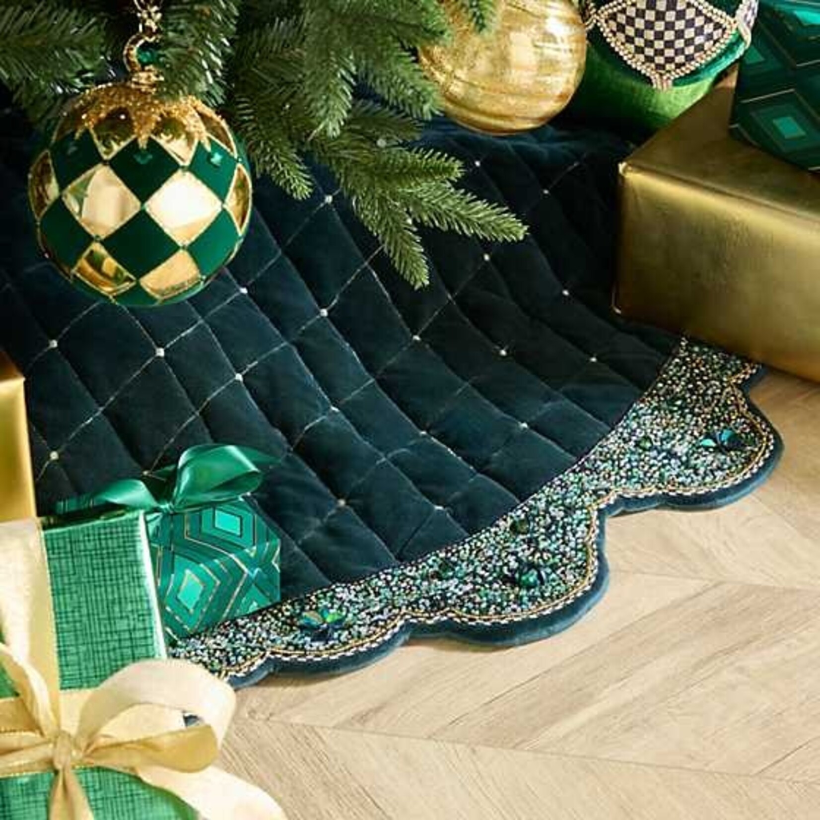 MacKenzie-Childs Emerald Beaded Holiday Tree Skirt