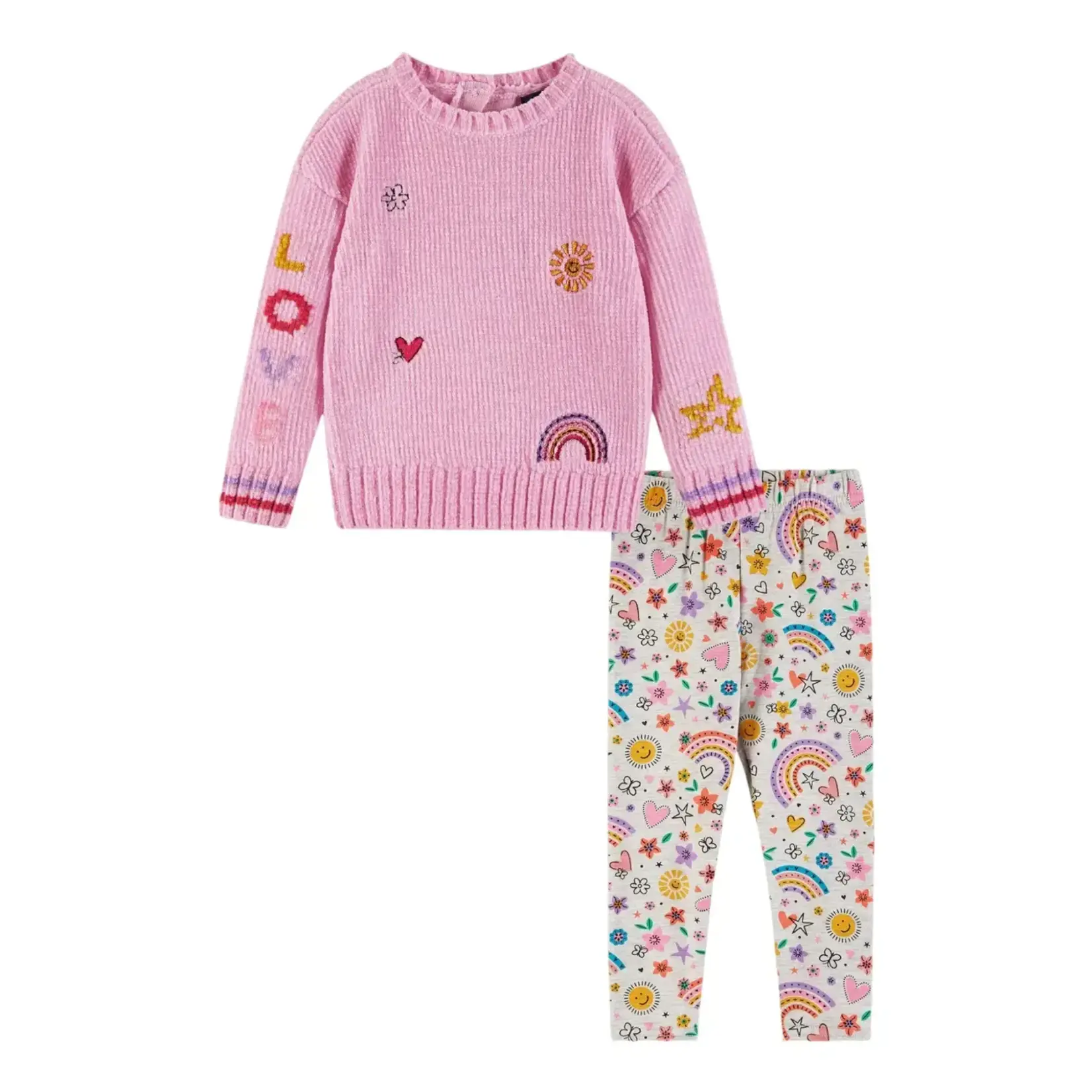 Andy & Evan Chenille Sweater & Printed Legging 2 pc Set - Multicolor Joy Vibes Pink