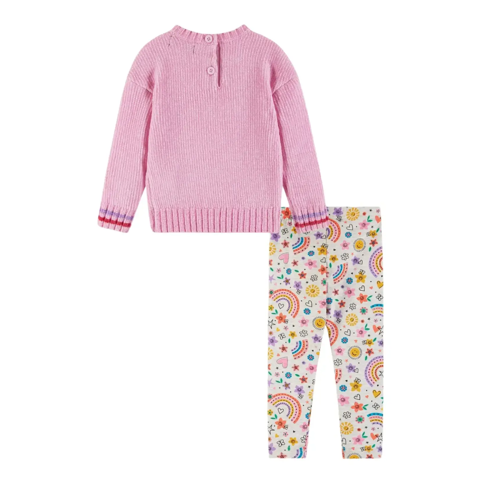 Andy & Evan Chenille Sweater & Printed Legging 2 pc Set - Multicolor Joy Vibes Pink