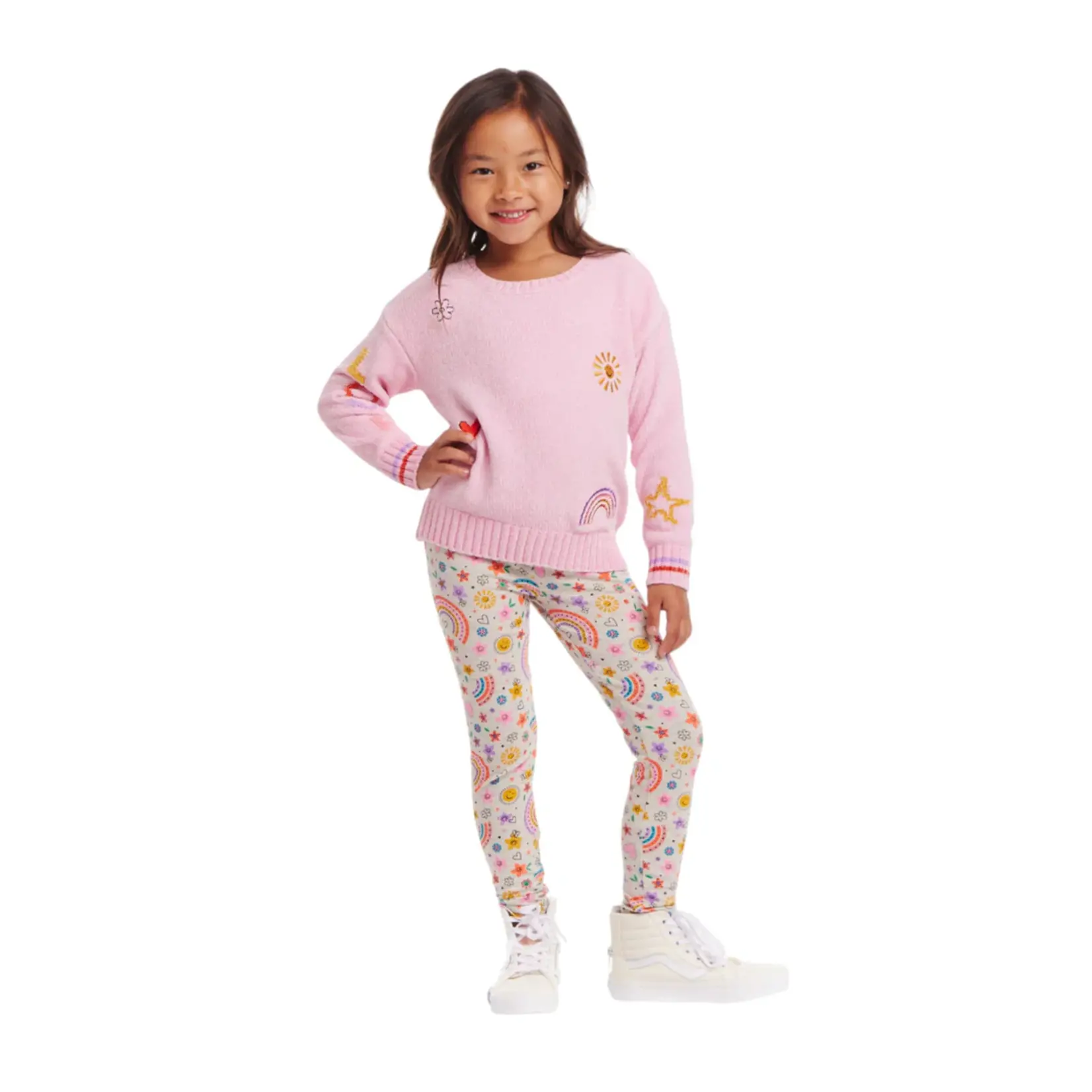 Andy & Evan Chenille Sweater & Printed Legging 2 pc Set - Multicolor Joy Vibes Pink