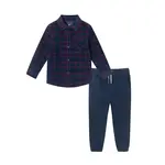 Andy & Evan Cords Buttondown & Navy Joggers Set  Red Plaid