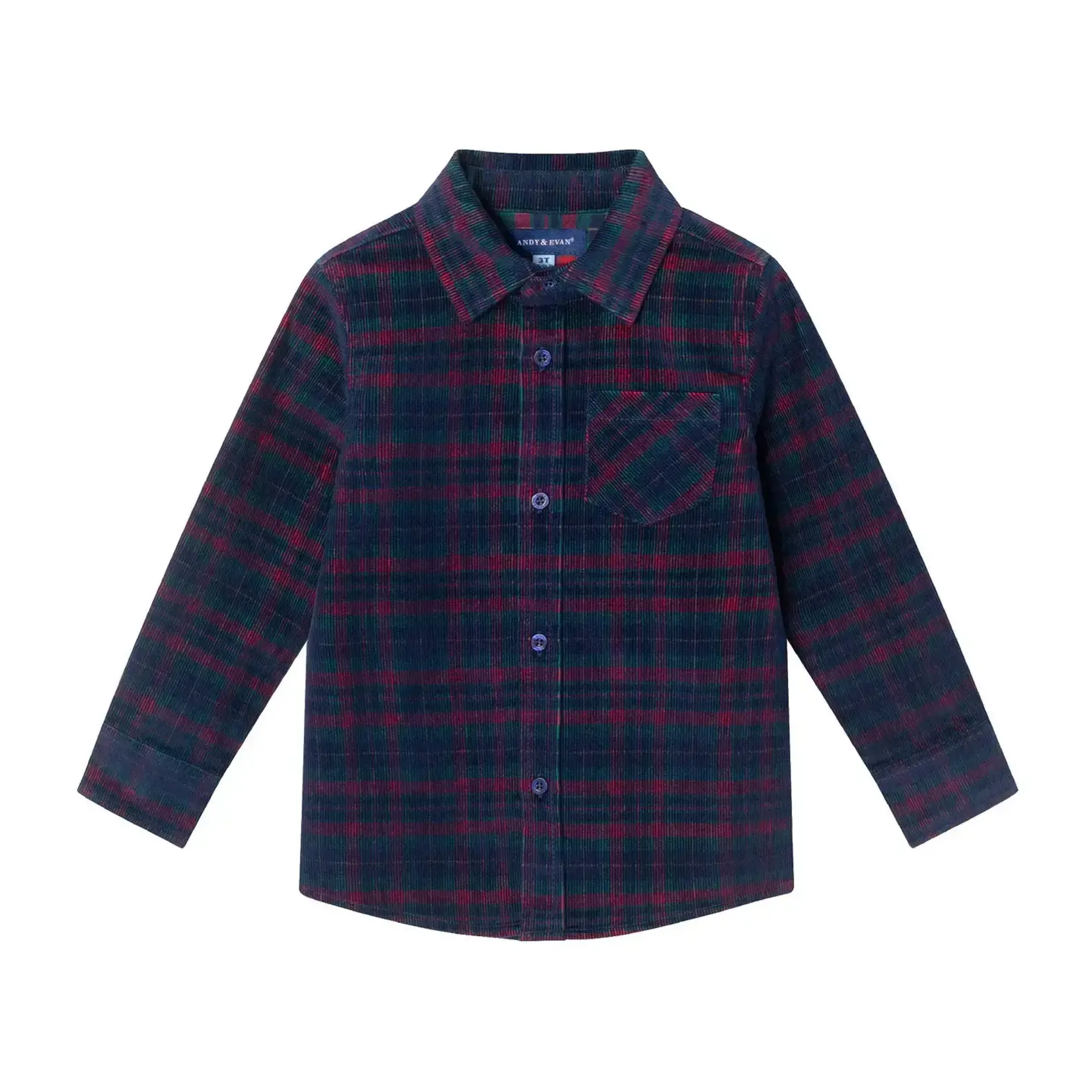 Andy & Evan Cords Buttondown & Navy Joggers Set  Red Plaid