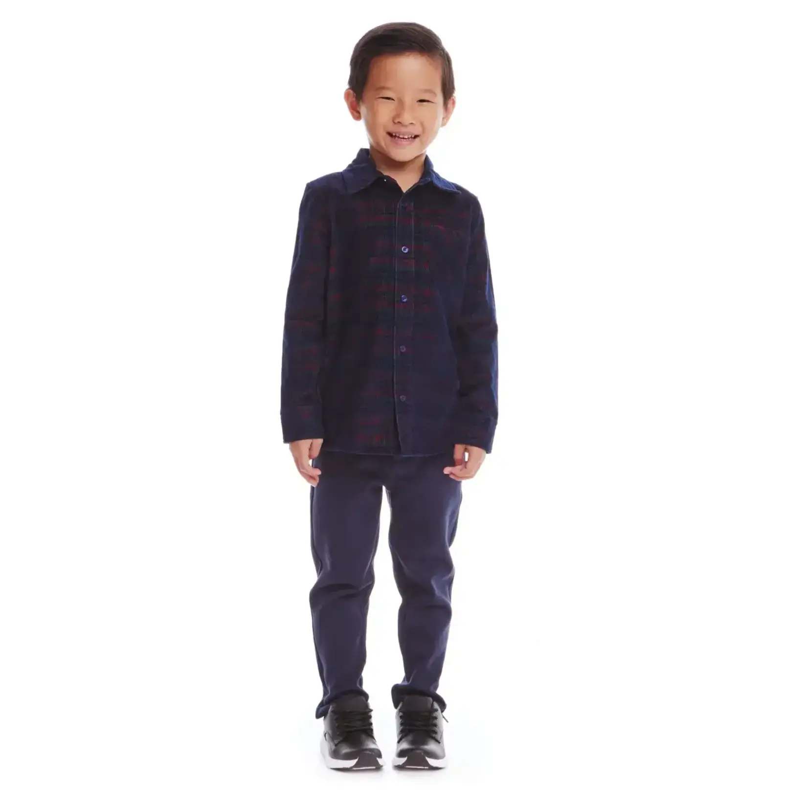 Andy & Evan Cords Buttondown & Navy Joggers Set  Red Plaid