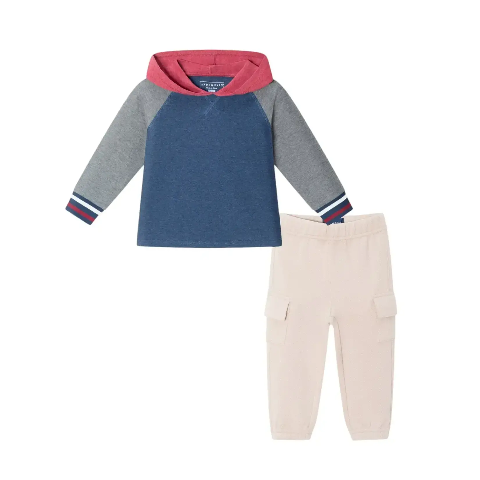 Andy & Evan Hooded Jersey Tee & Jogger Set - Red, Navy, Grey