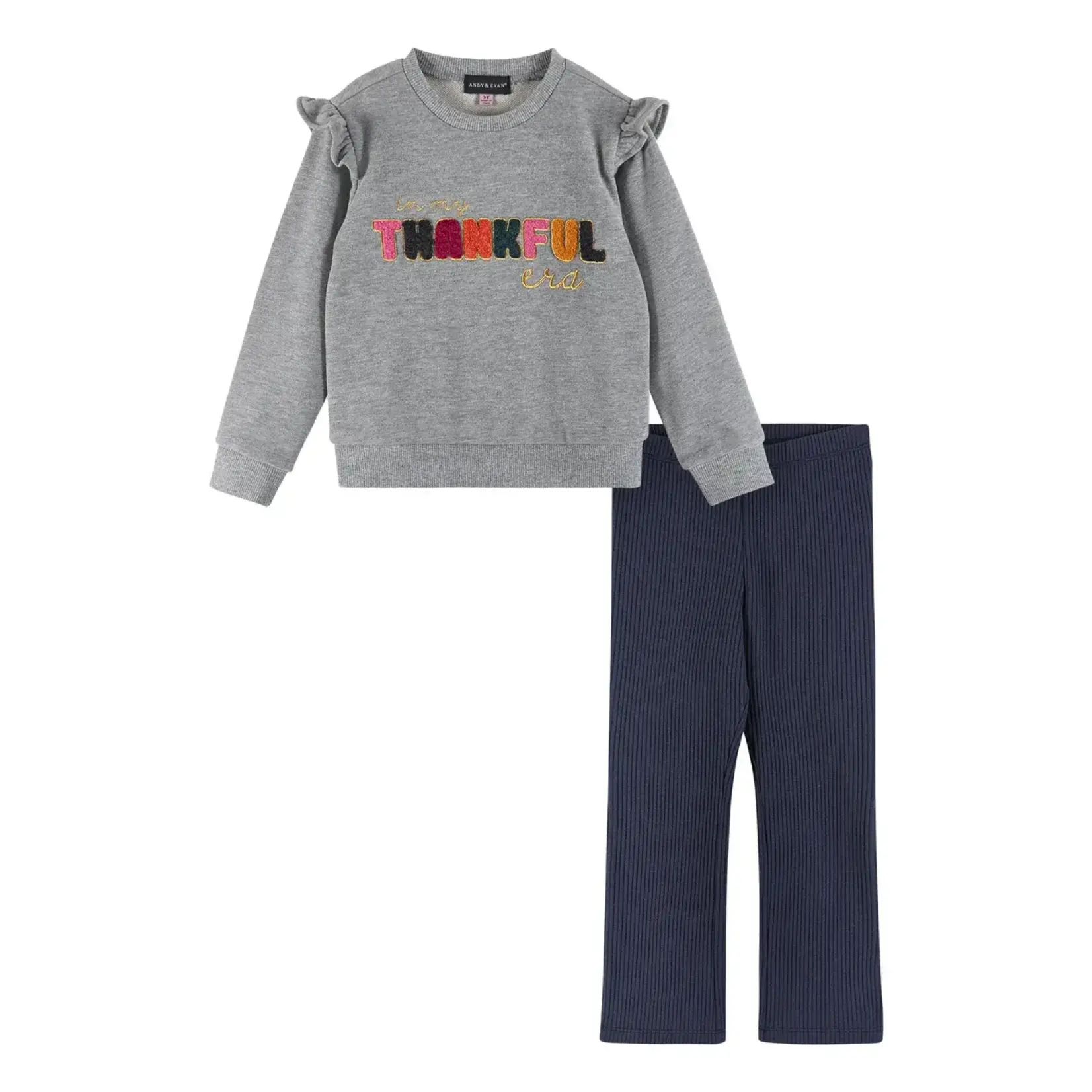 Andy & Evan "Thankful" Ruffle Crewneck Sweater & Leggings Set