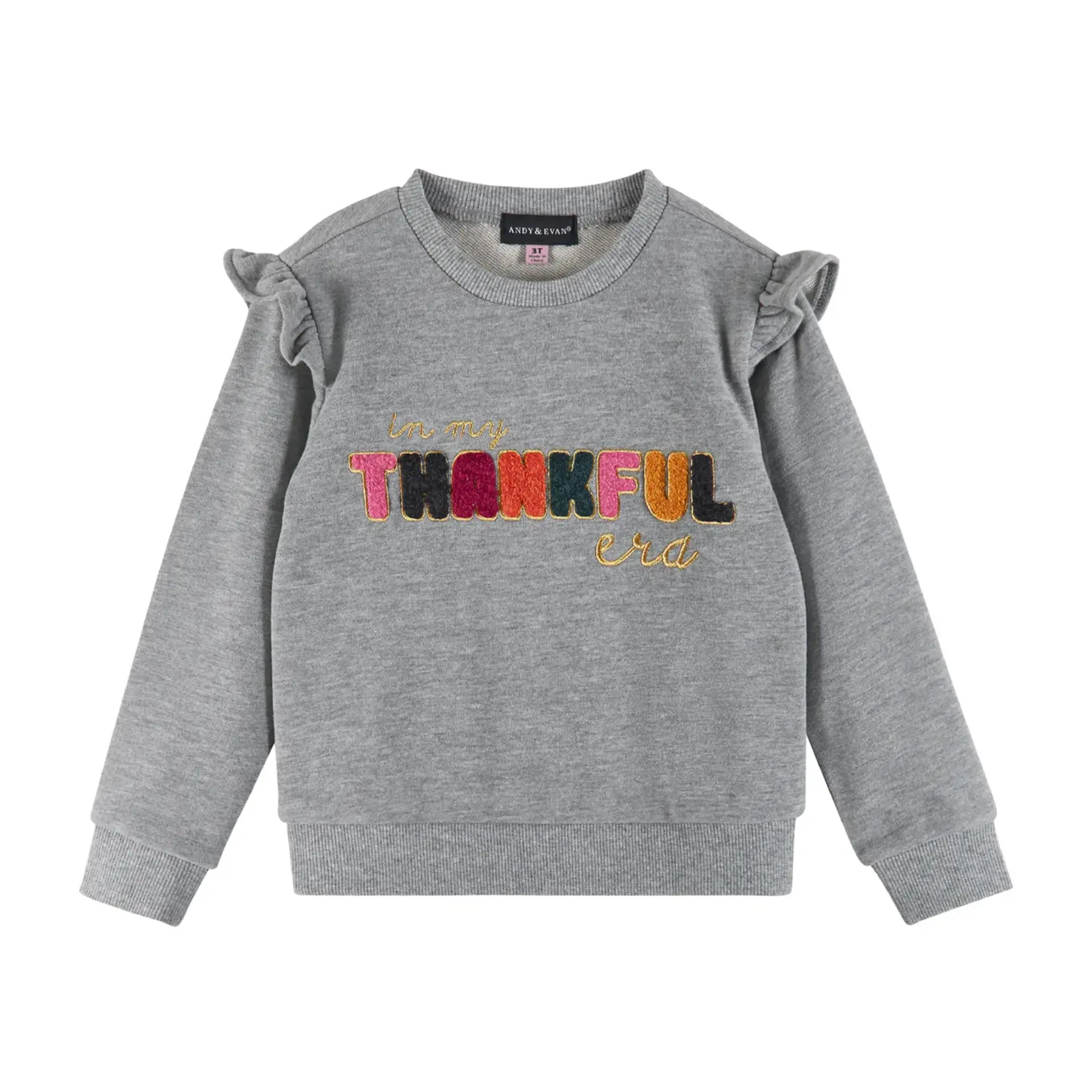 Andy & Evan "Thankful" Ruffle Crewneck Sweater & Leggings Set