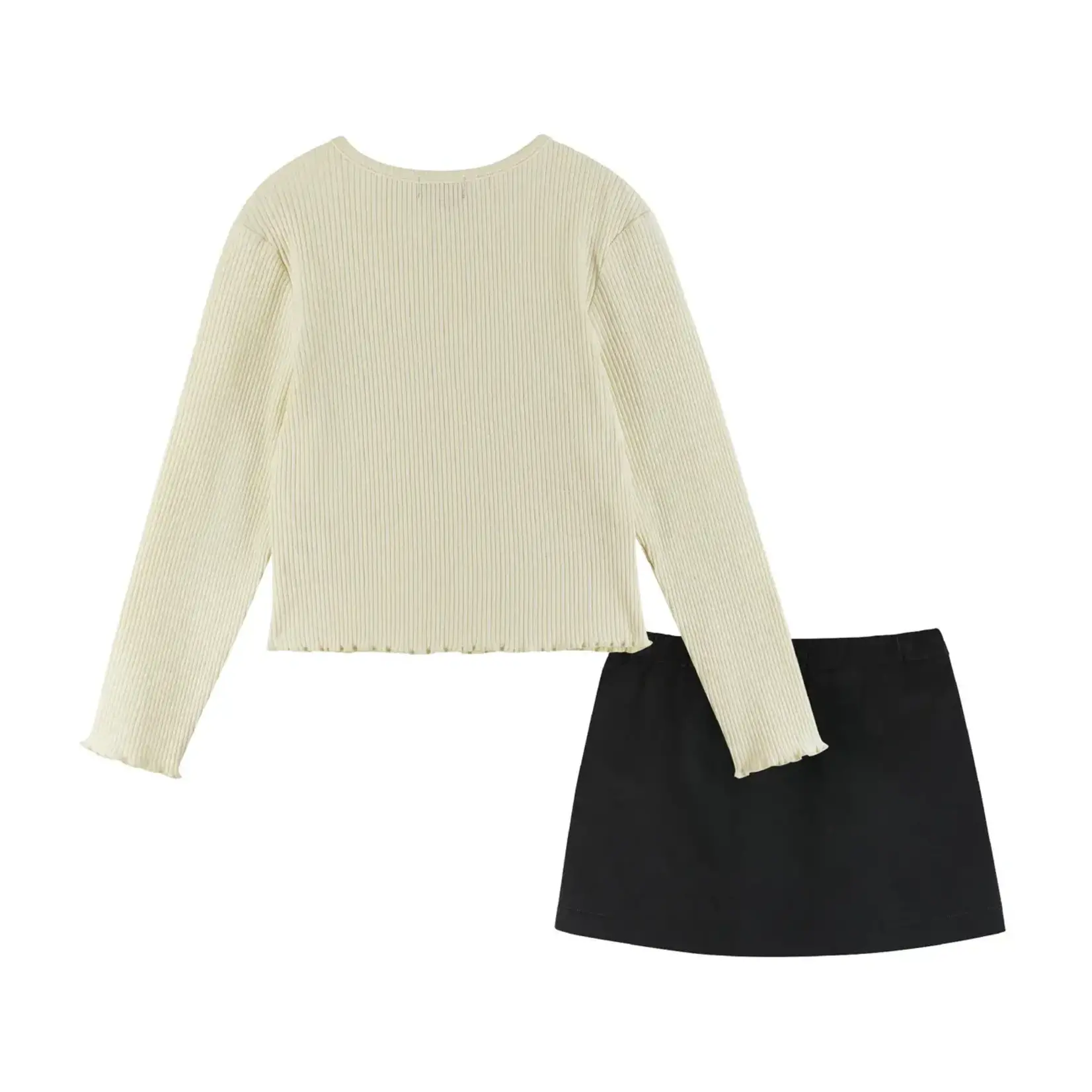 Andy & Evan Rib Knit Long Sleeve Top & Corduroy Skirt Set - Cream/Black