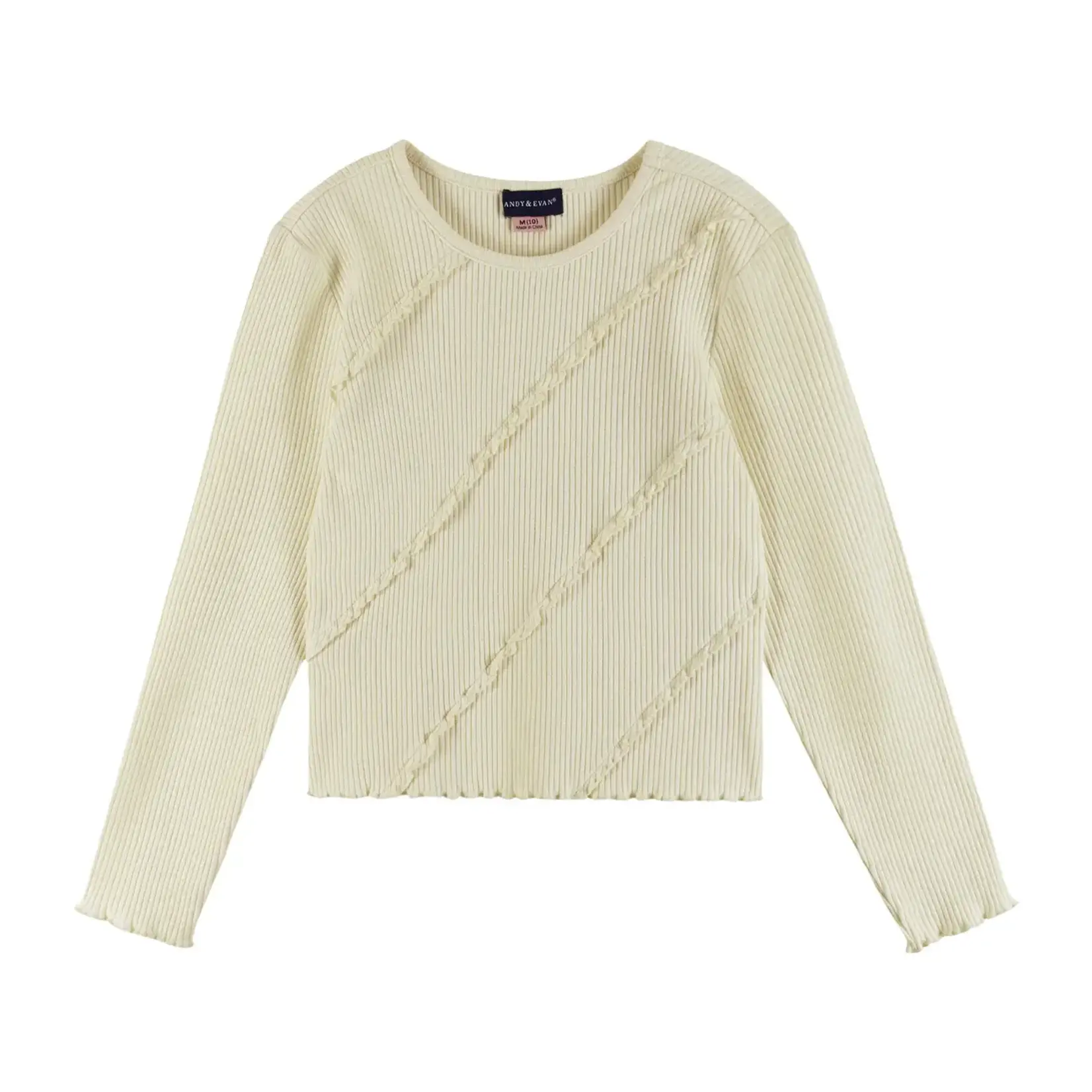 Andy & Evan Rib Knit Long Sleeve Top & Corduroy Skirt Set - Cream/Black