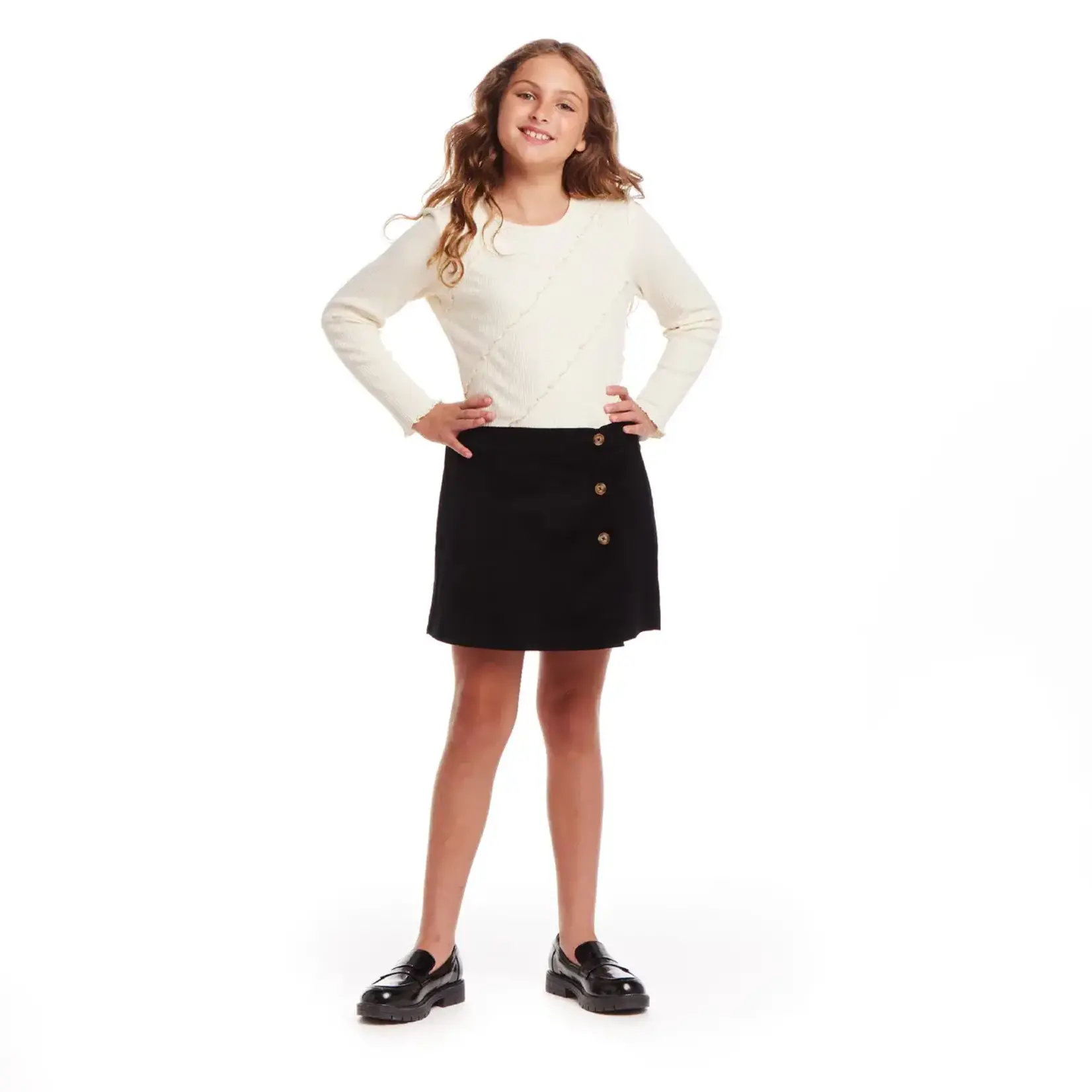 Andy & Evan Rib Knit Long Sleeve Top & Corduroy Skirt Set - Cream/Black