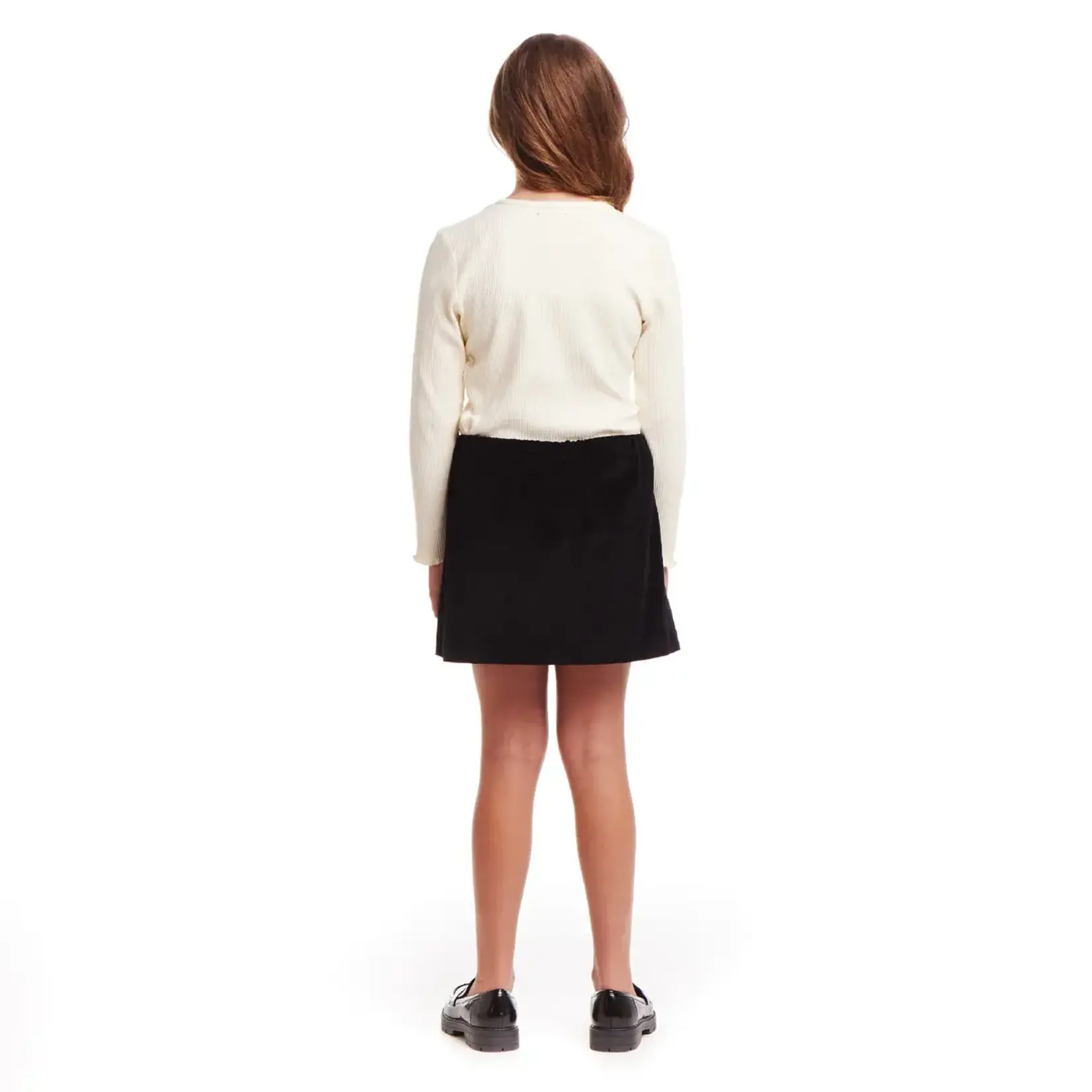 Andy & Evan Rib Knit Long Sleeve Top & Corduroy Skirt Set - Cream/Black
