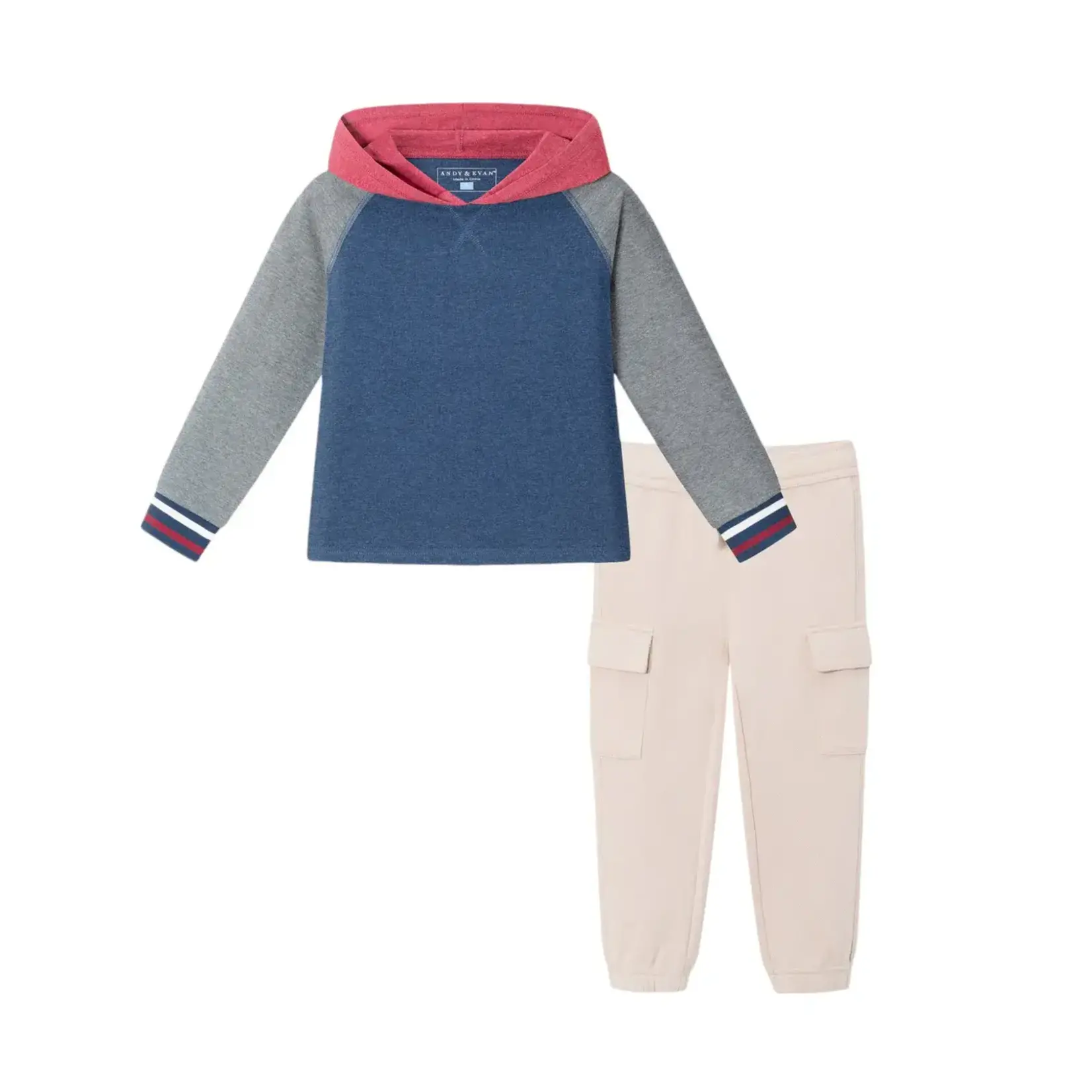 Andy & Evan Kids Hooded Colorblocked Jersey Tee & Jogger Set