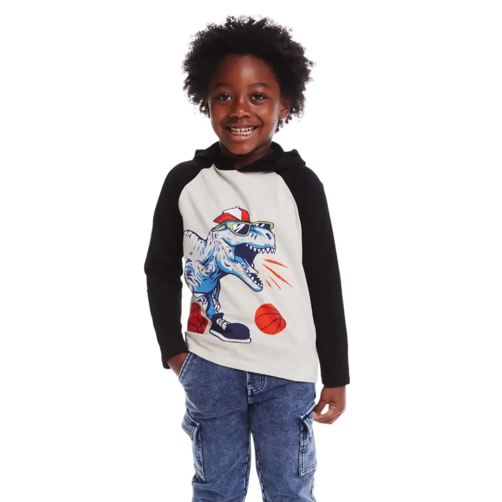 Andy & Evan Basketball Dino Long Sleeve Hooded Tee