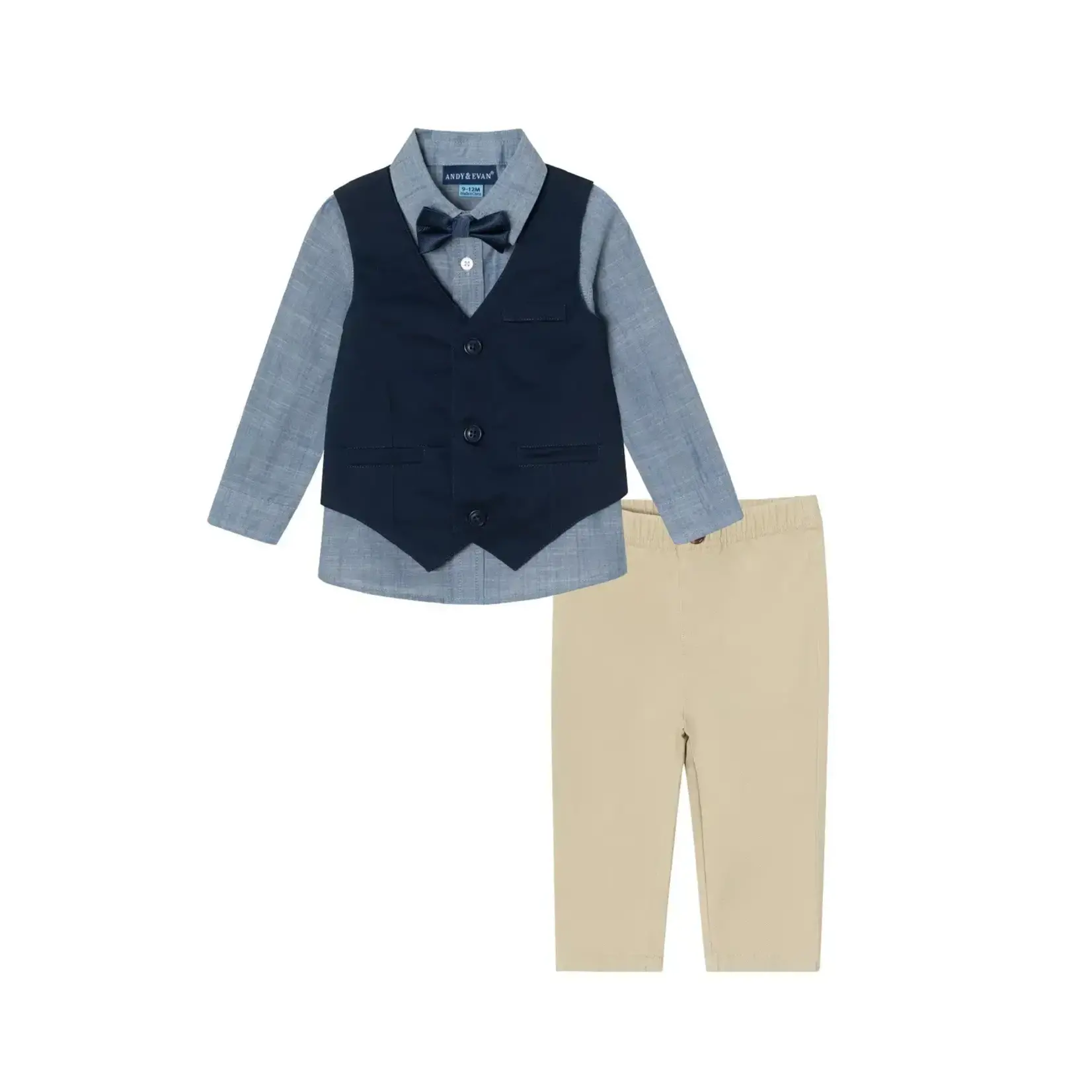 Andy & Evan 4 Piece Vest Set - Navy/Blue Chambray