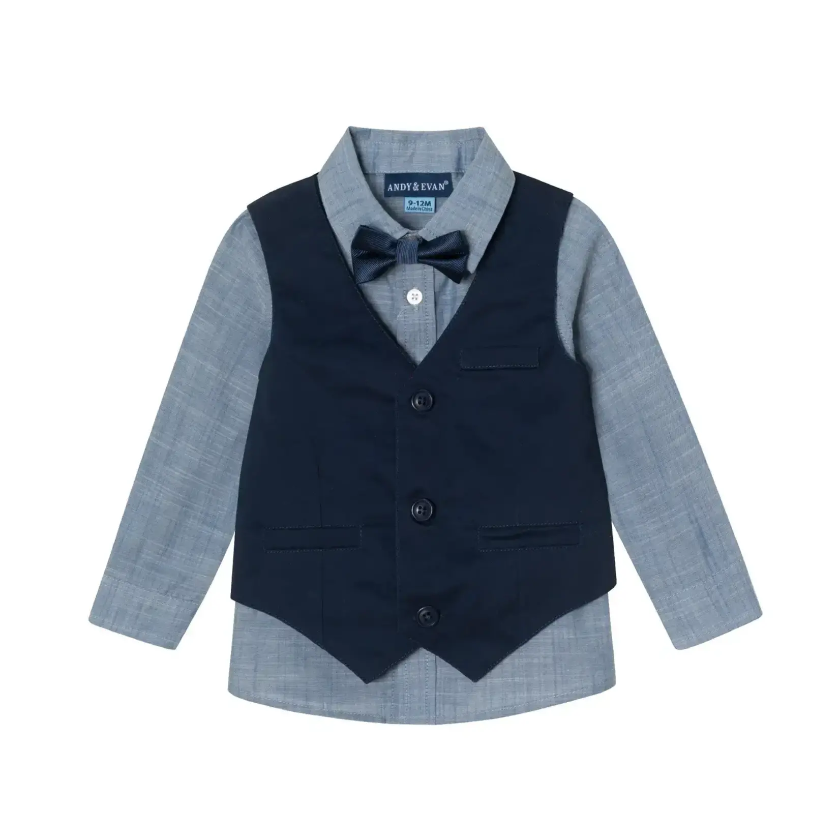 Andy & Evan 4 Piece Vest Set - Navy/Blue Chambray