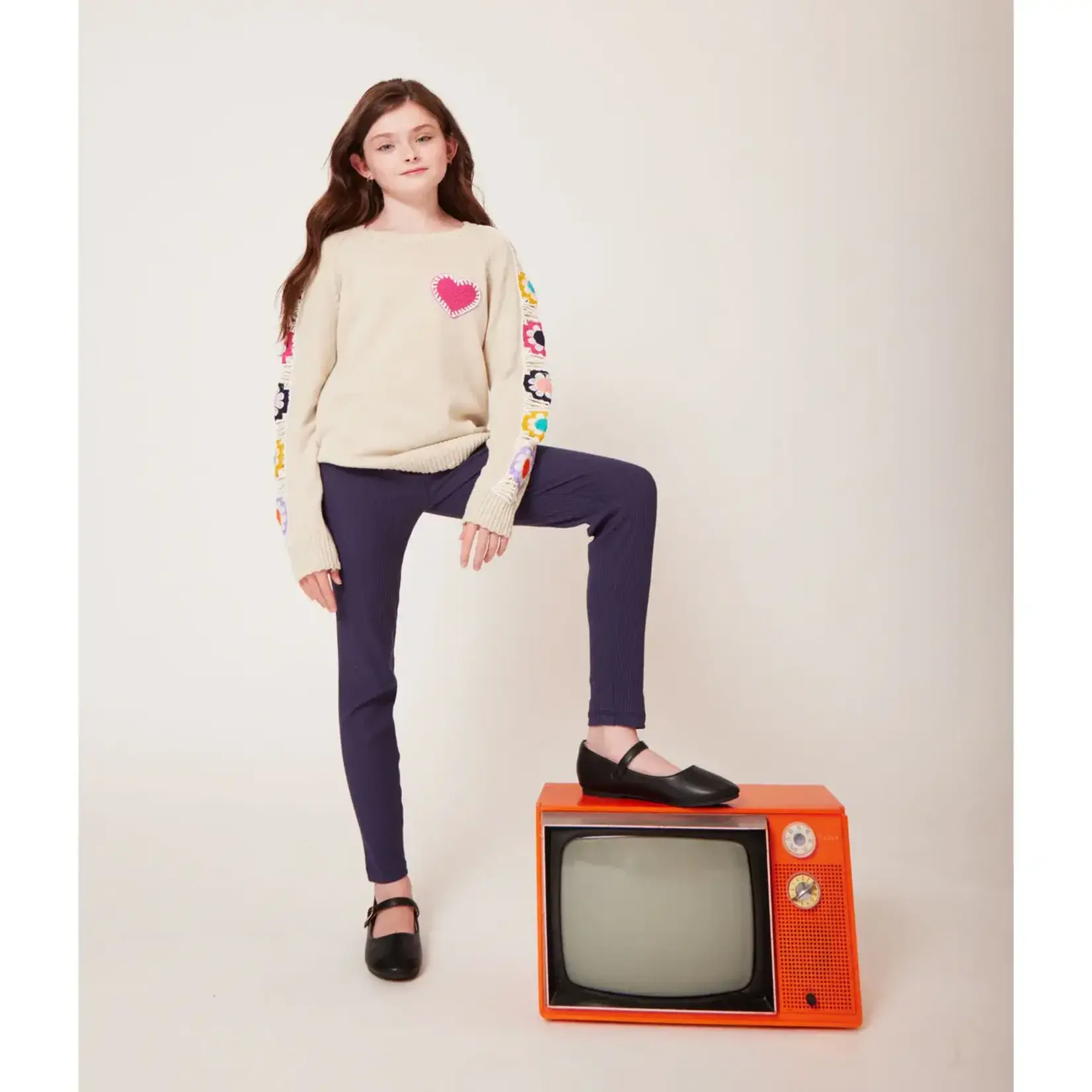 Andy & Evan Crochet Tunic Sweater & Jegging Set - White