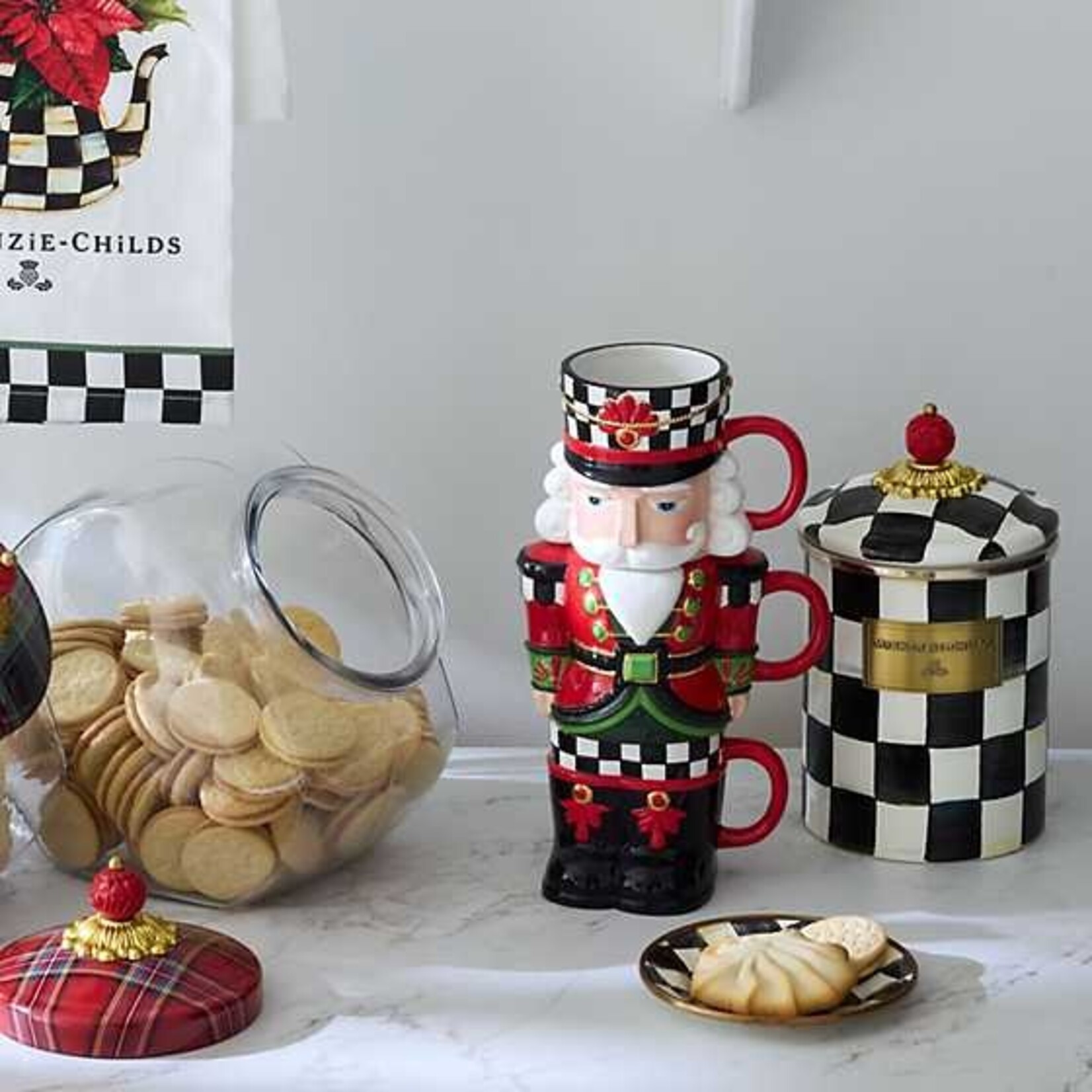 MacKenzie-Childs Classic Courtly Nutcracker Stacking Mugs, Set of 3