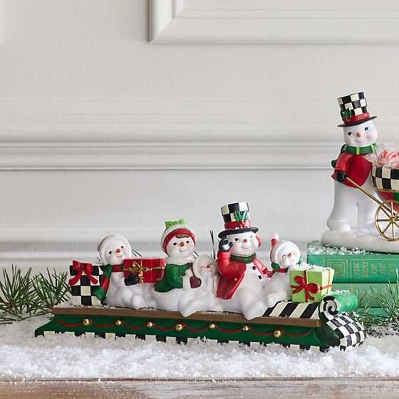 MacKenzie-Childs Cozy Christmas Snowmen Family Sledding Figurine