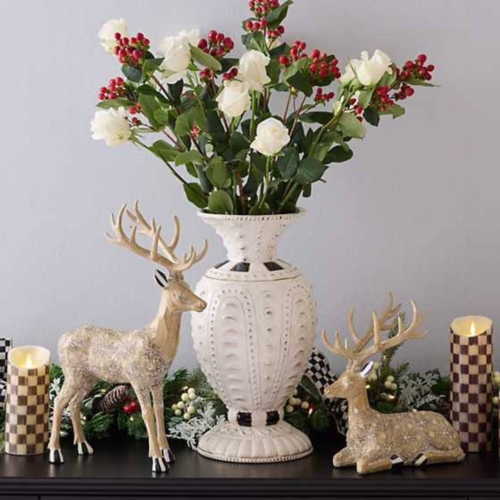 MacKenzie-Childs Farmhouse Holiday Standing Block Print Deer Figurine
