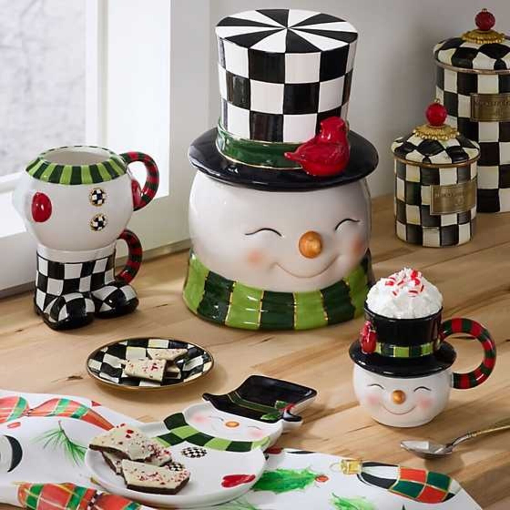 MacKenzie-Childs Cozy Christmas Snowman Stacking Mugs, Set of 3