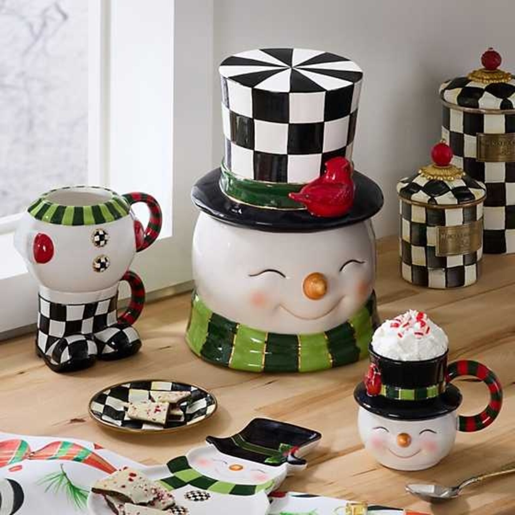 MacKenzie-Childs Cozy Christmas Snowman Cookie Jar
