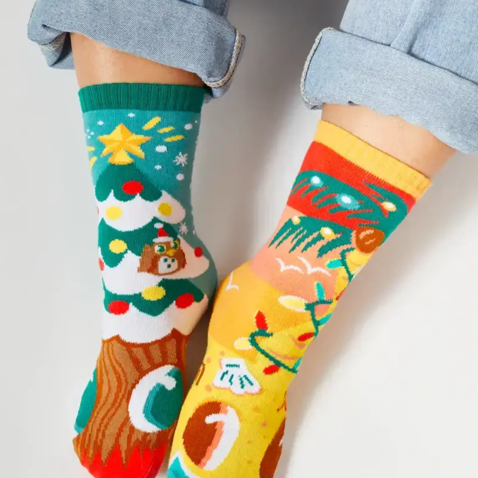 Pals Socks Christmas Trees Piney & Coco - Mismatched Socks For Adults ADULT SMALL